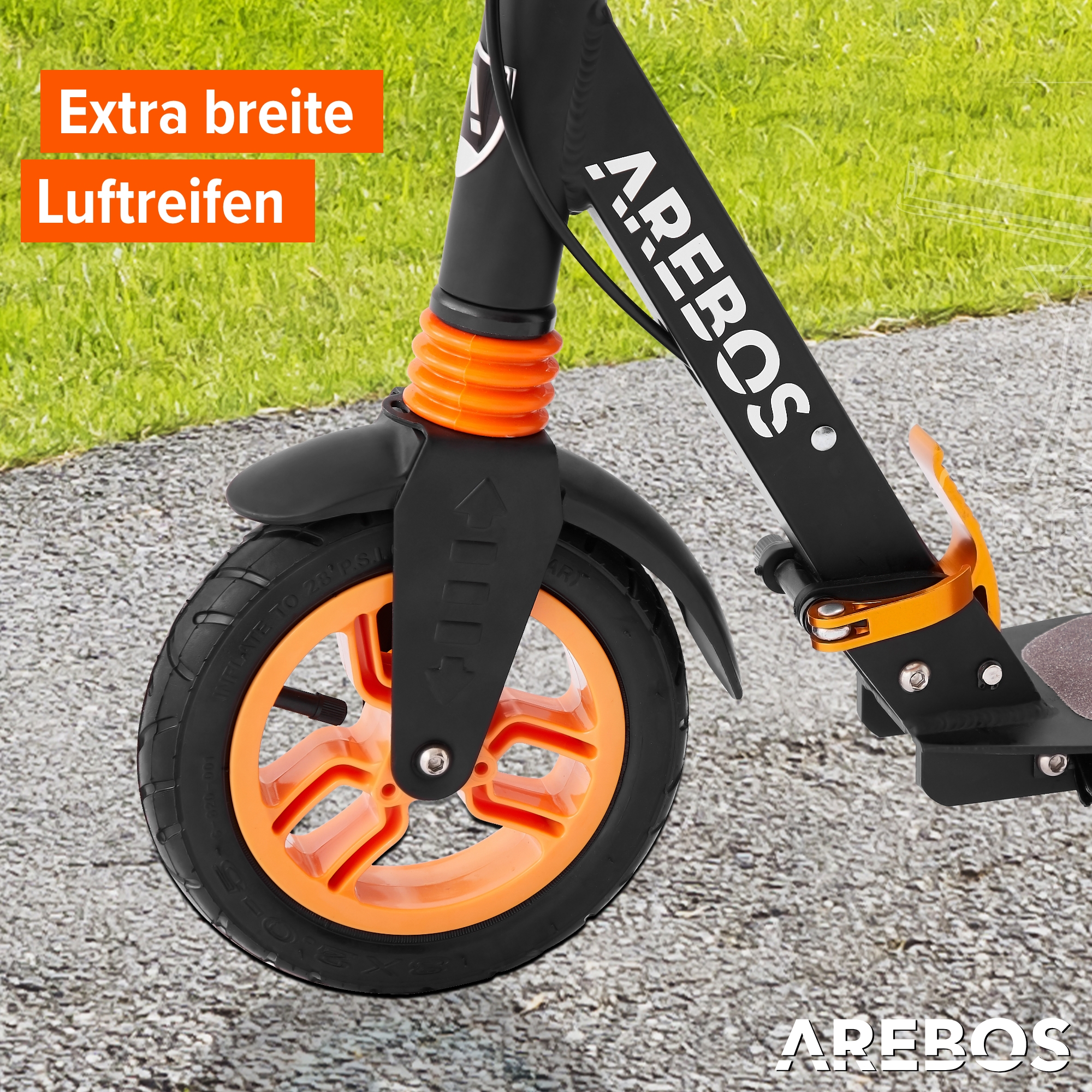 Arebos Scooter Tretroller, Tragegurt, Höhenverstellbar, Tritt-Bremse, max.  100 kg