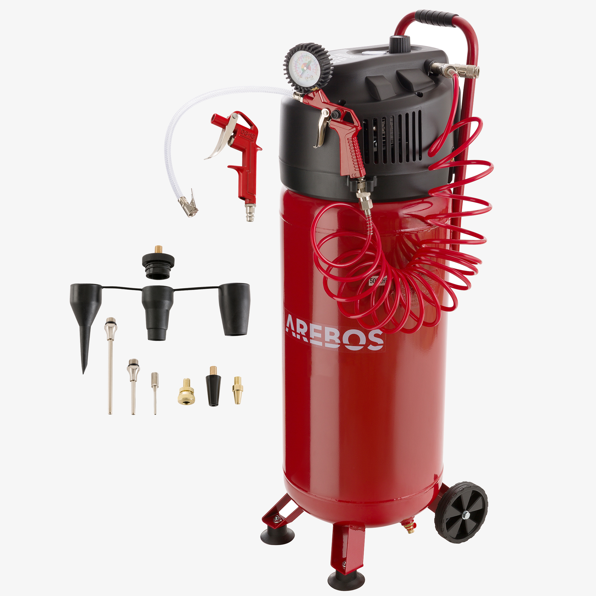 Arebos Compressore d'aria 50L, potenza 1500W, 10 Bar, verticale incl. 13 accessori