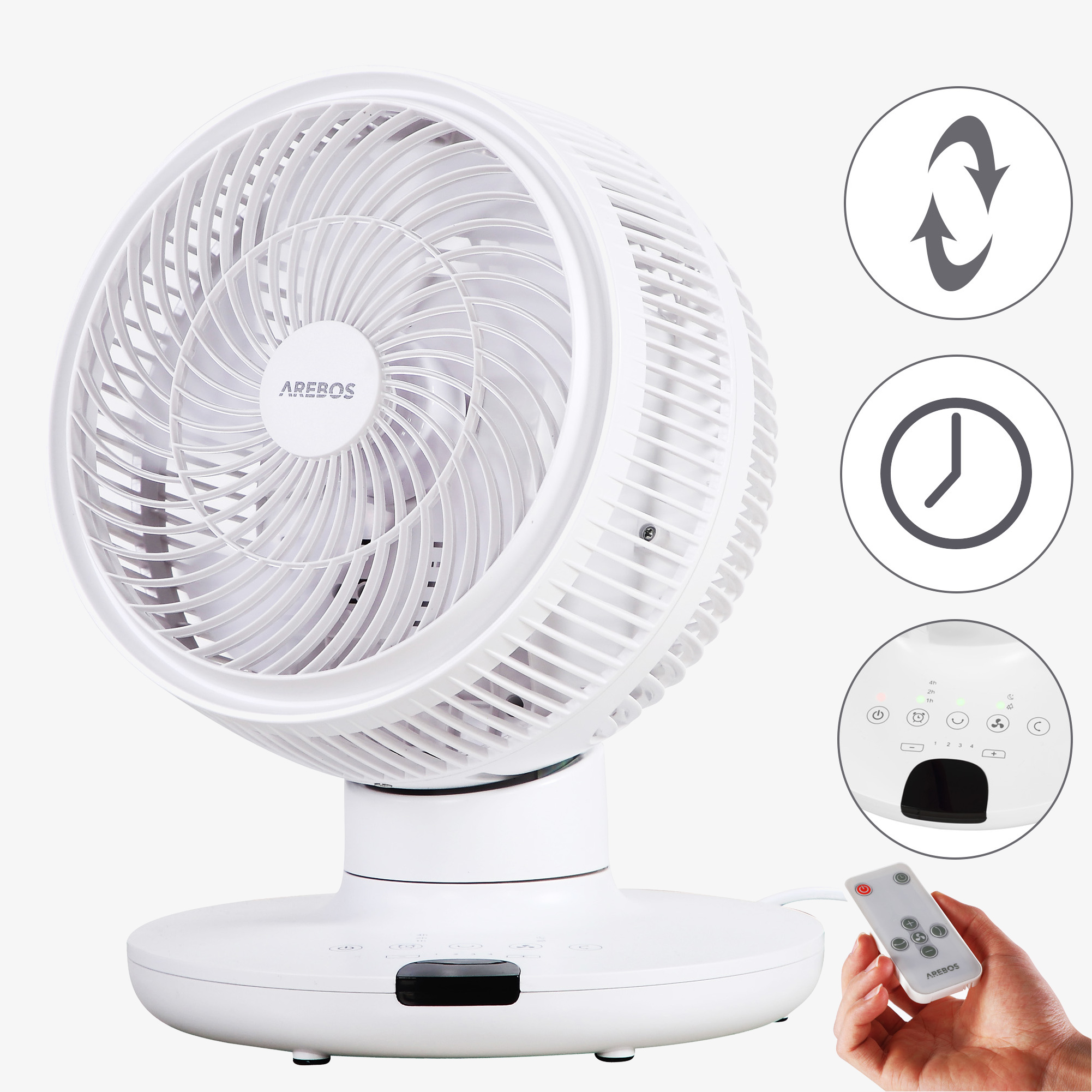 Arebos Ventilateurs de table Ventilateur de sol Fan de piédestal 55W 4vitesses
