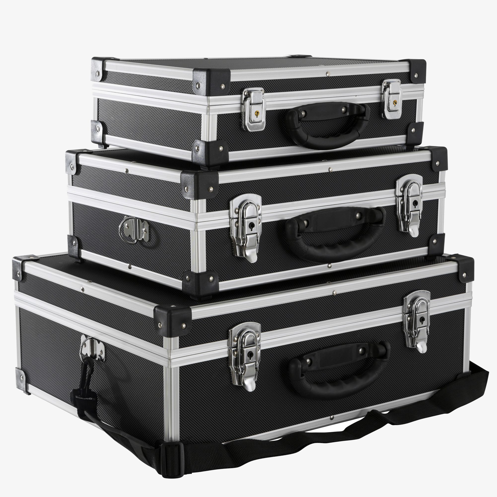Arebos Set de 3 valises de transport en aluminium 50L - Corps ABS noir - avec poignée de transport