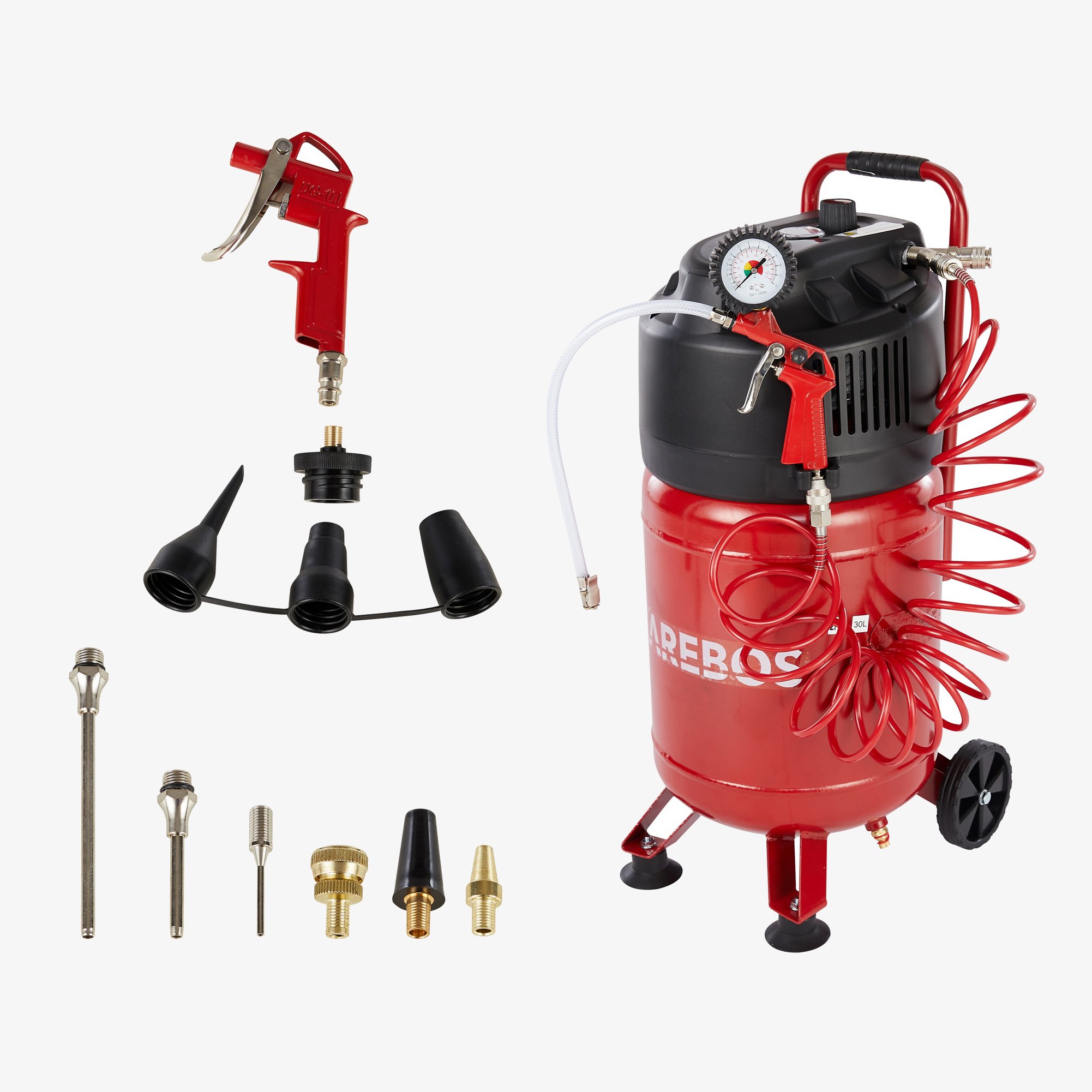Arebos Compresseur d'air avec kit d'accessoires 13 pièces Arrêt automatique 30litres Noir/Rouge