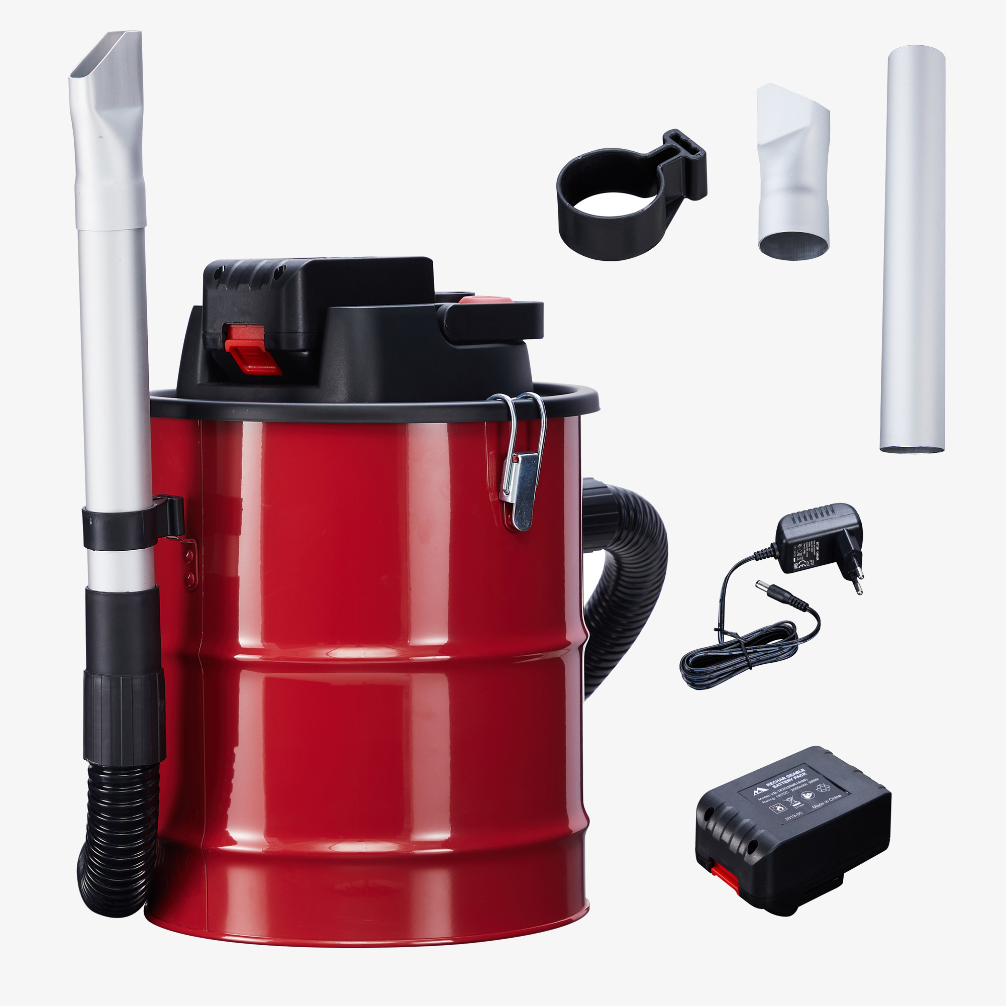 Arebos Aschesauger mit Akku 140W -12L -Kamin, Grill - inkl. HEPA Filter - Rot/Schwarz