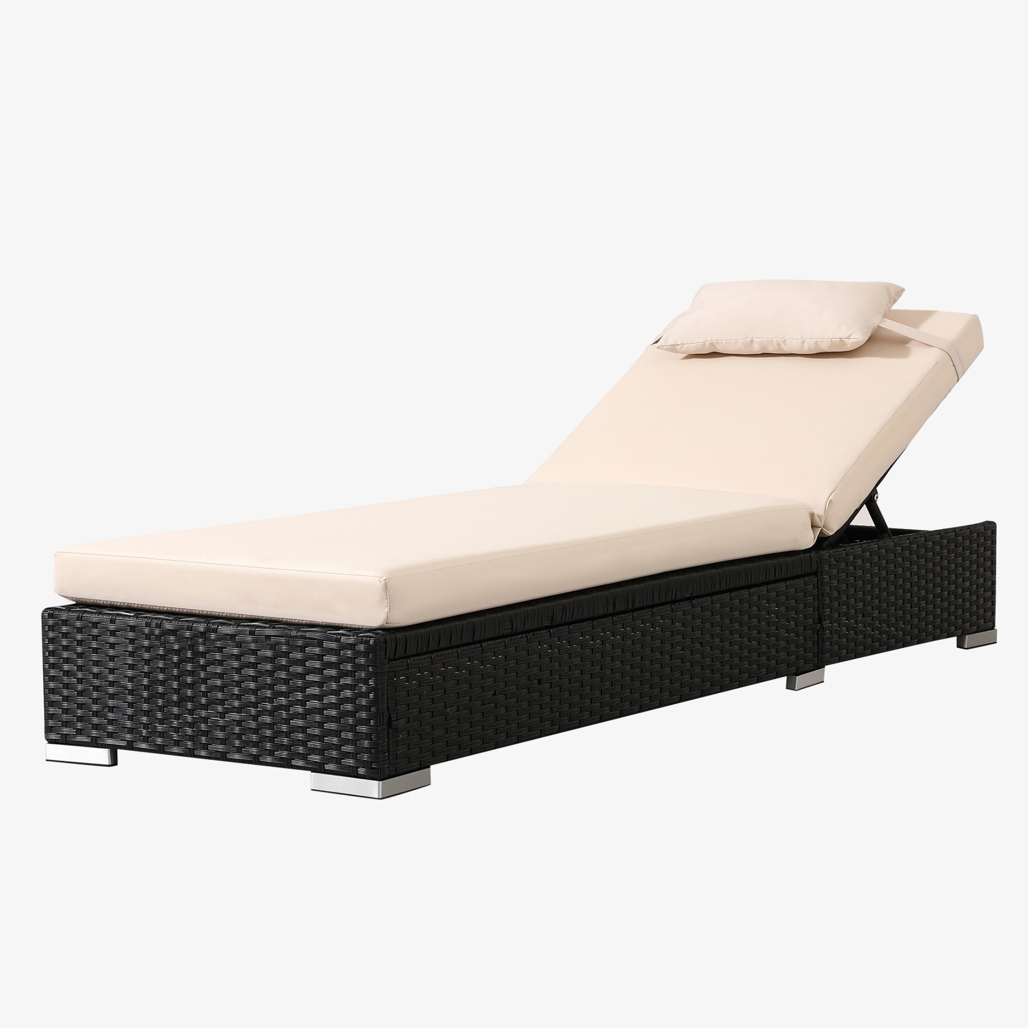 Arebos Chaise longue réglable en hauteur 5 fois | avec support | supporte jusqu'à 160kg | Chaise longue 184 x 60 x 21cm