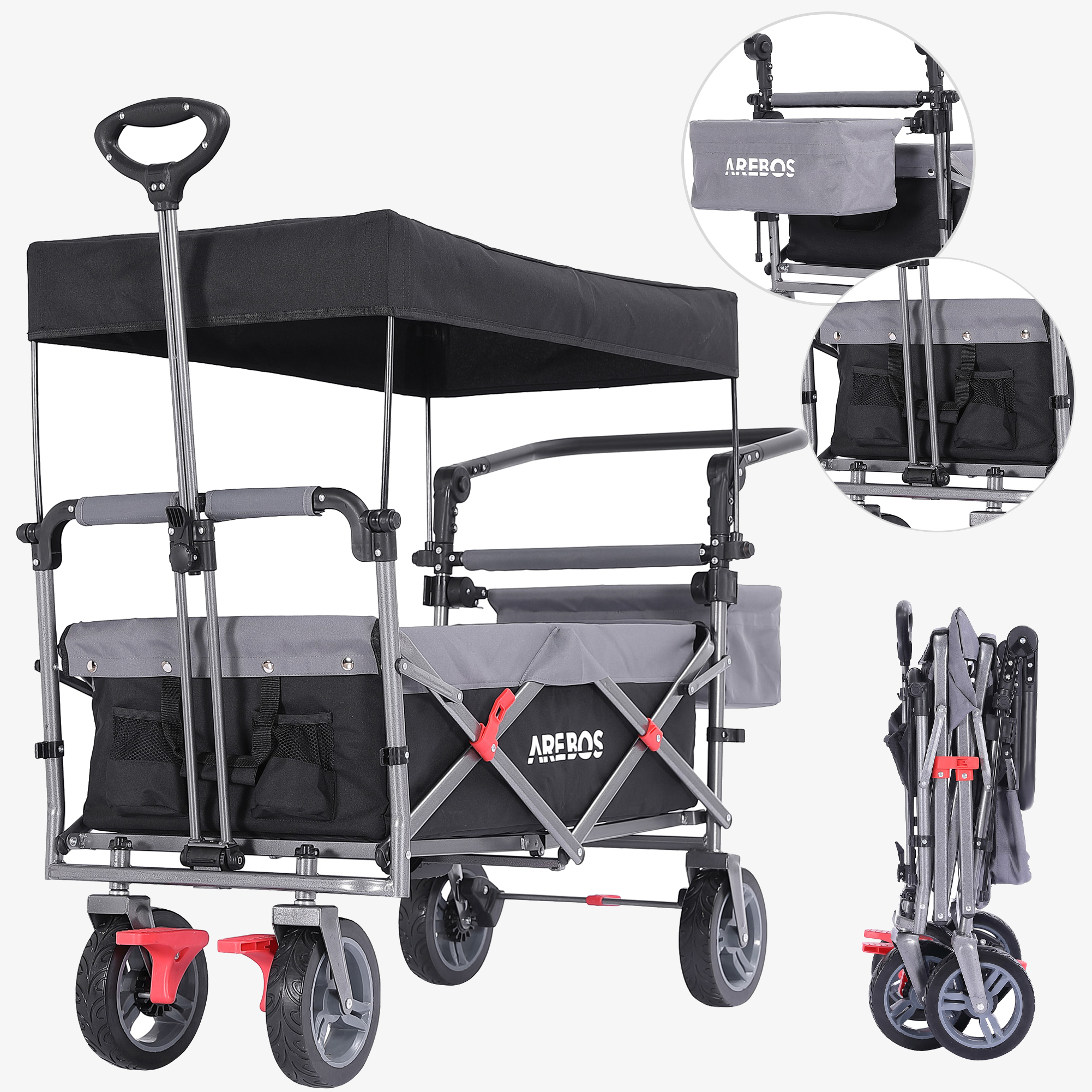 Arebos Carretto Premium - pieghevole con tetto, borsa XXL, fino a 100 kg, ruote grandi