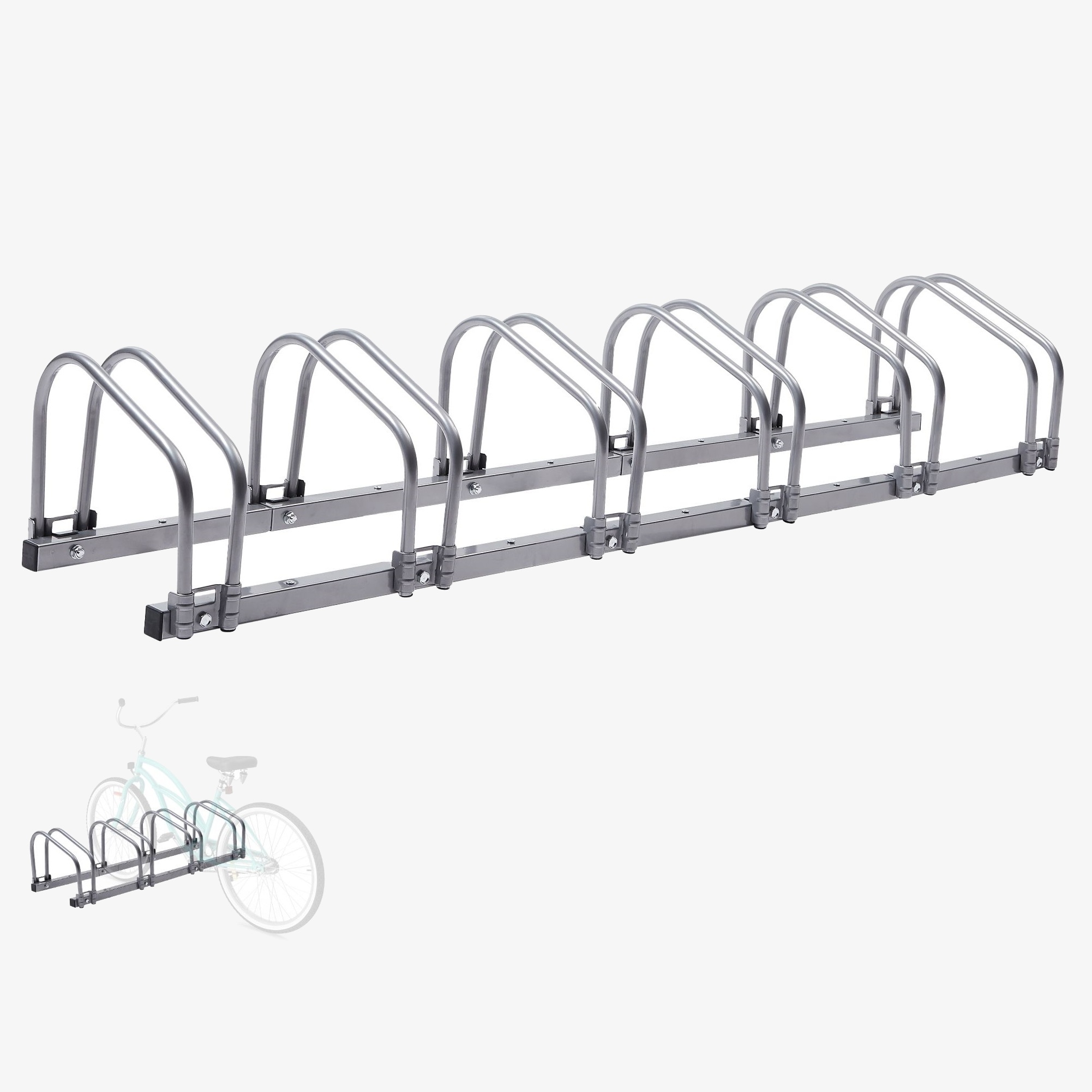 Arebos Fahrradständer für 6 Fahrräder | Radständer 160 x 30 x 26 cm | Boden- oder Wandmontage | Aufstellständer Silber