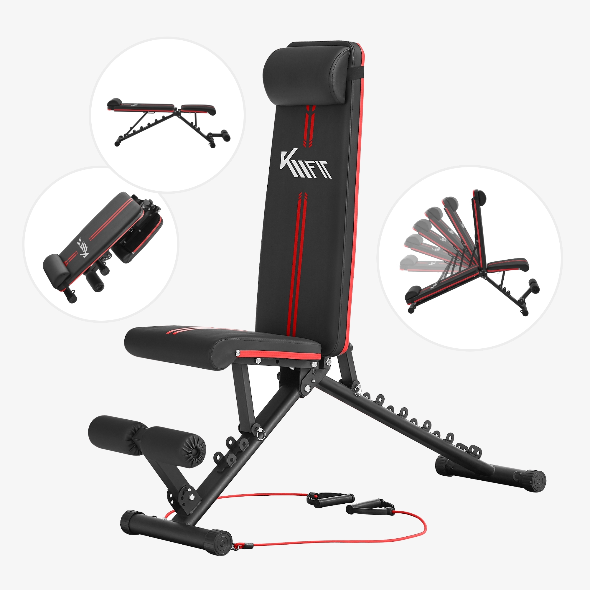 KM-Fit Hantelbank 400 kg mit Power-Ropes, 6-fach verstellbarer Sitz,Ganzkörpertraining