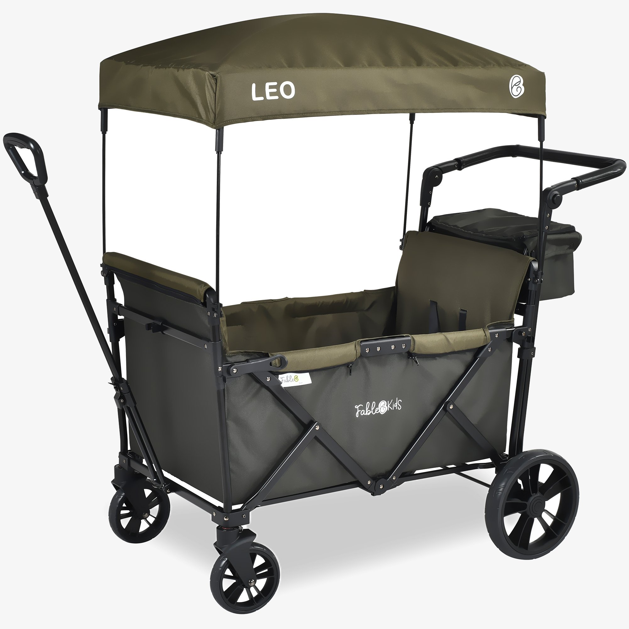FableKids Bollerwagen LEO X2 Lite. Zug-& Schubstange, geräumige Hecktasche, klappbar mit Abdeckhaube