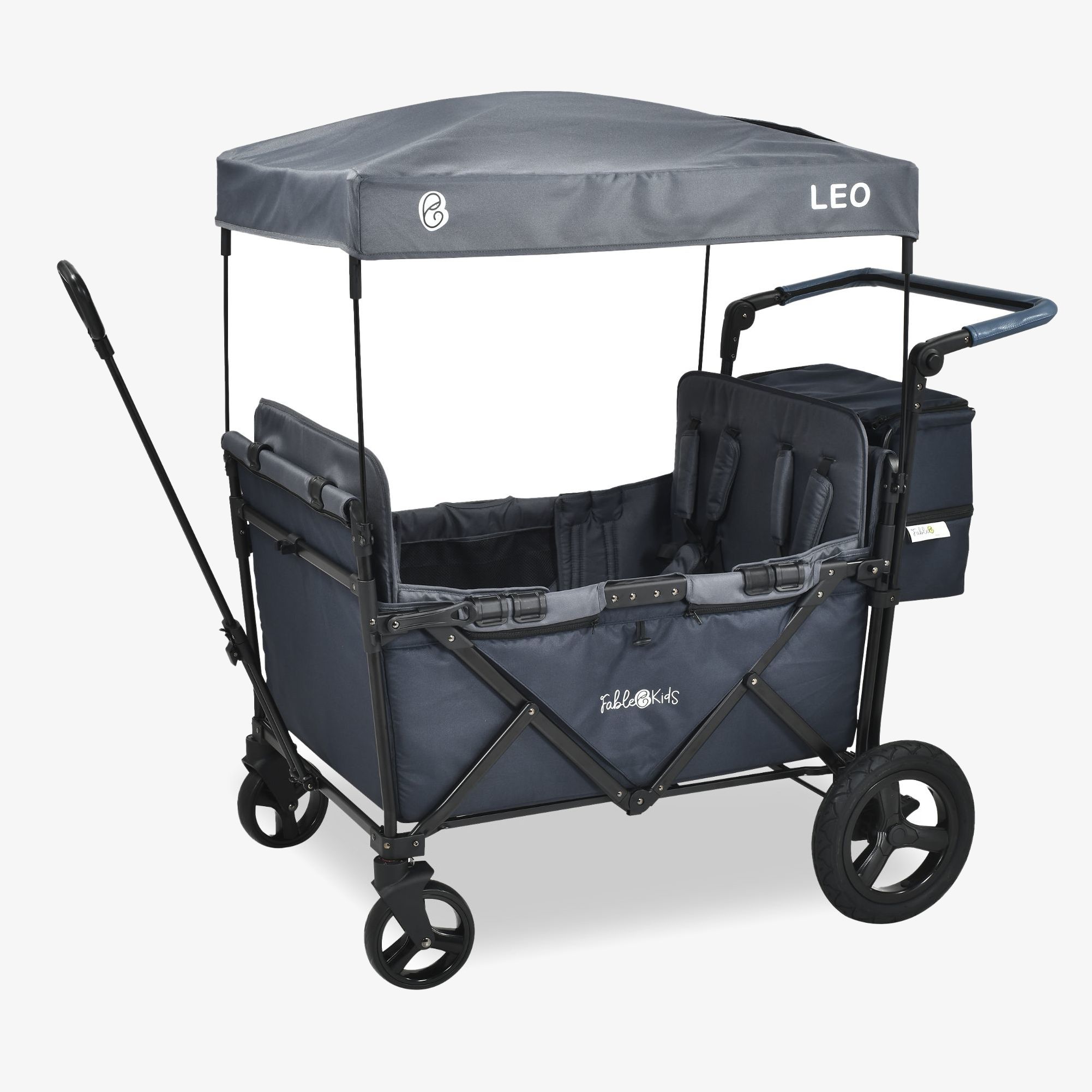 FableKids LEO X4 Plus - 2 sedili rimovibili, ruote da fuoristrada, finestra di ventilazione, sacca posteriore XXL, per 4 bam