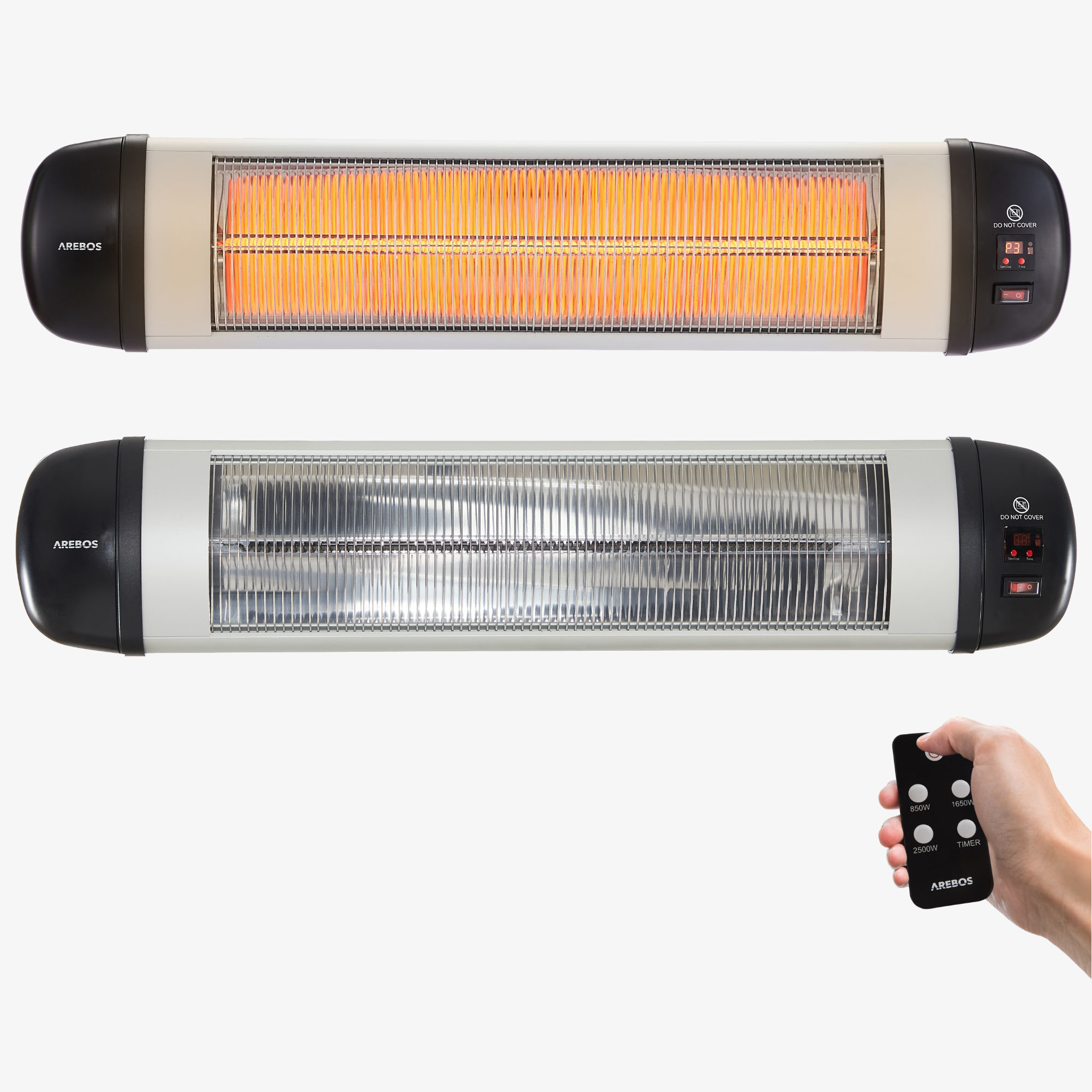 Arebos Infrarot Heizstrahler 2500W mit Fernbedienung - Wandmontage inkl. Montagematerial