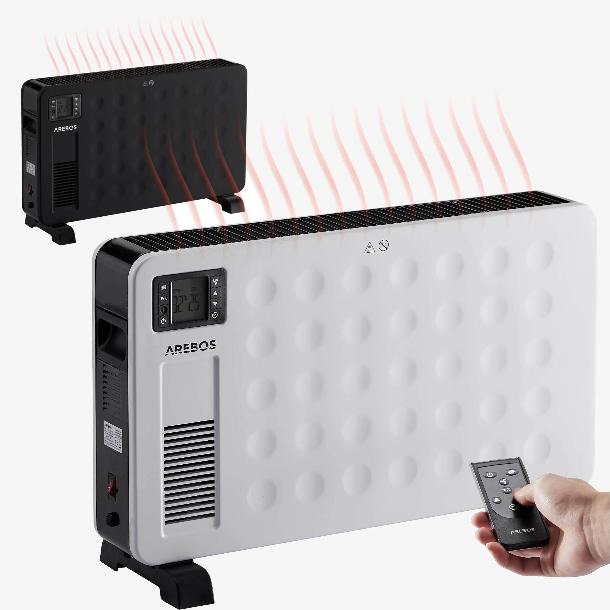 Arebos Riscaldatore elettrico a convettore 2300W, turboventilatore, termostato, monitor antigelo - bianco