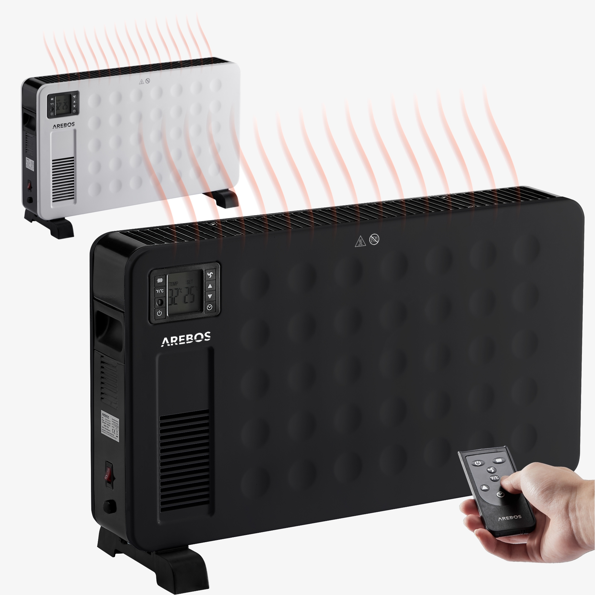 Arebos Elektrischer Konvektor Heizer 2300W,Turbogebläse,Thermostat,Frostwächter - schwarz
