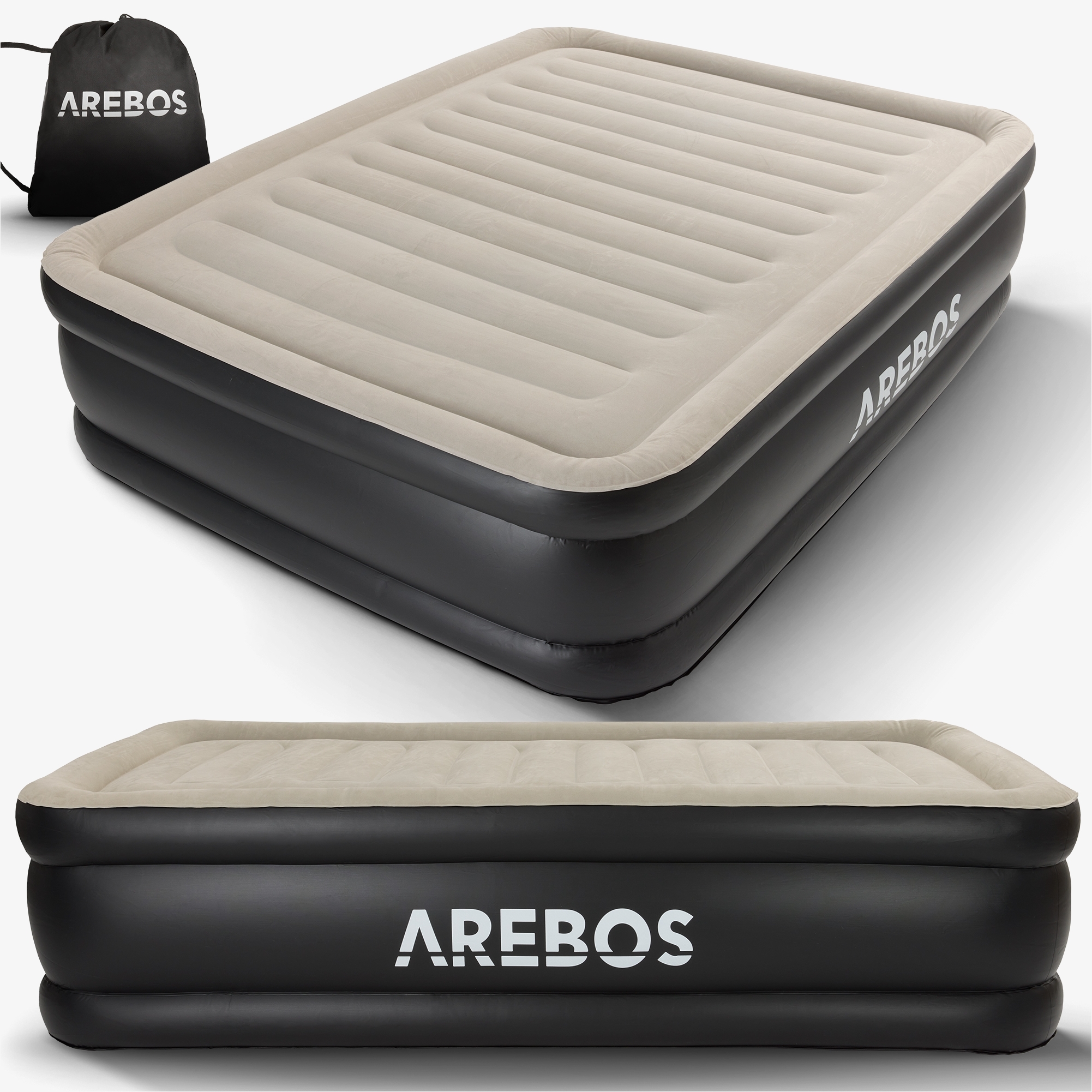 Arebos Matelas gonflable Lit d'invité avec pompe électrique, sac inclus, pour 2 personnes - 203 x 152,5 x 51cm