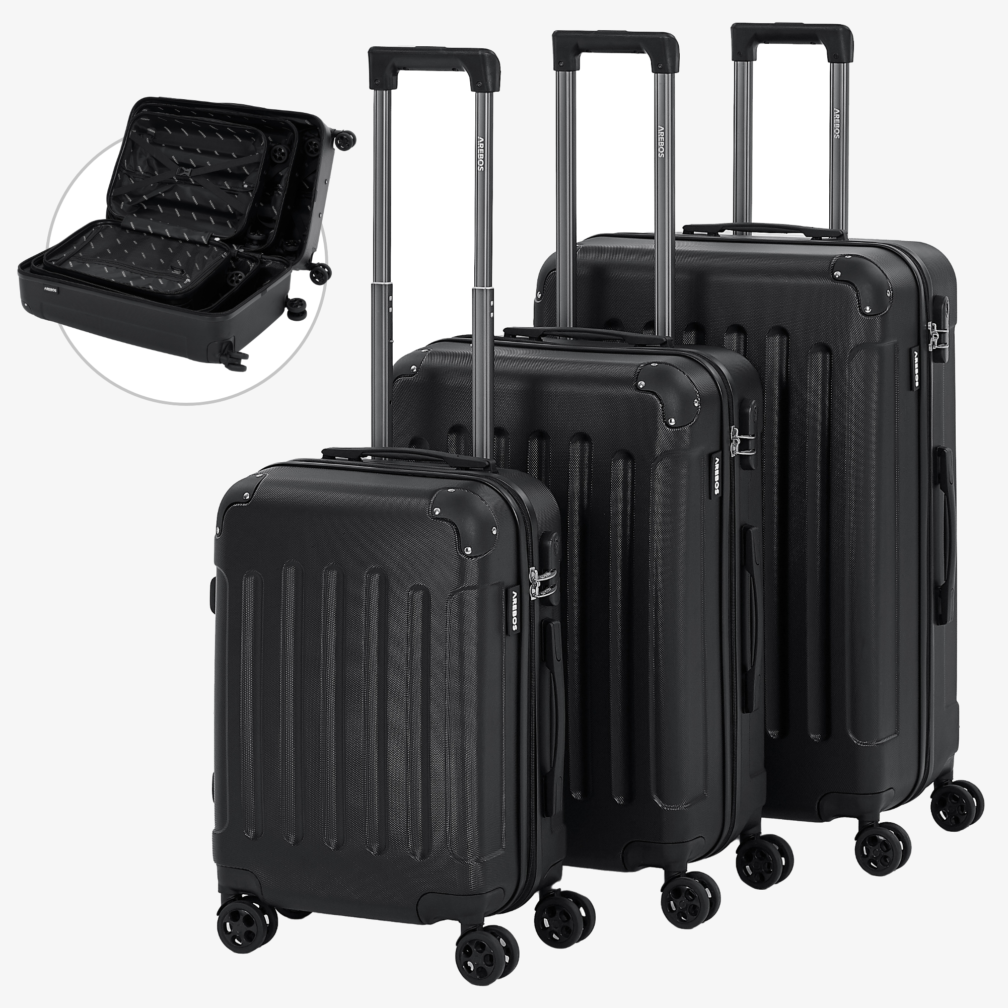 Arebos Reisekoffer 3er Set Hartschalen Koffer Trolley Kofferset M-L-XL-Set