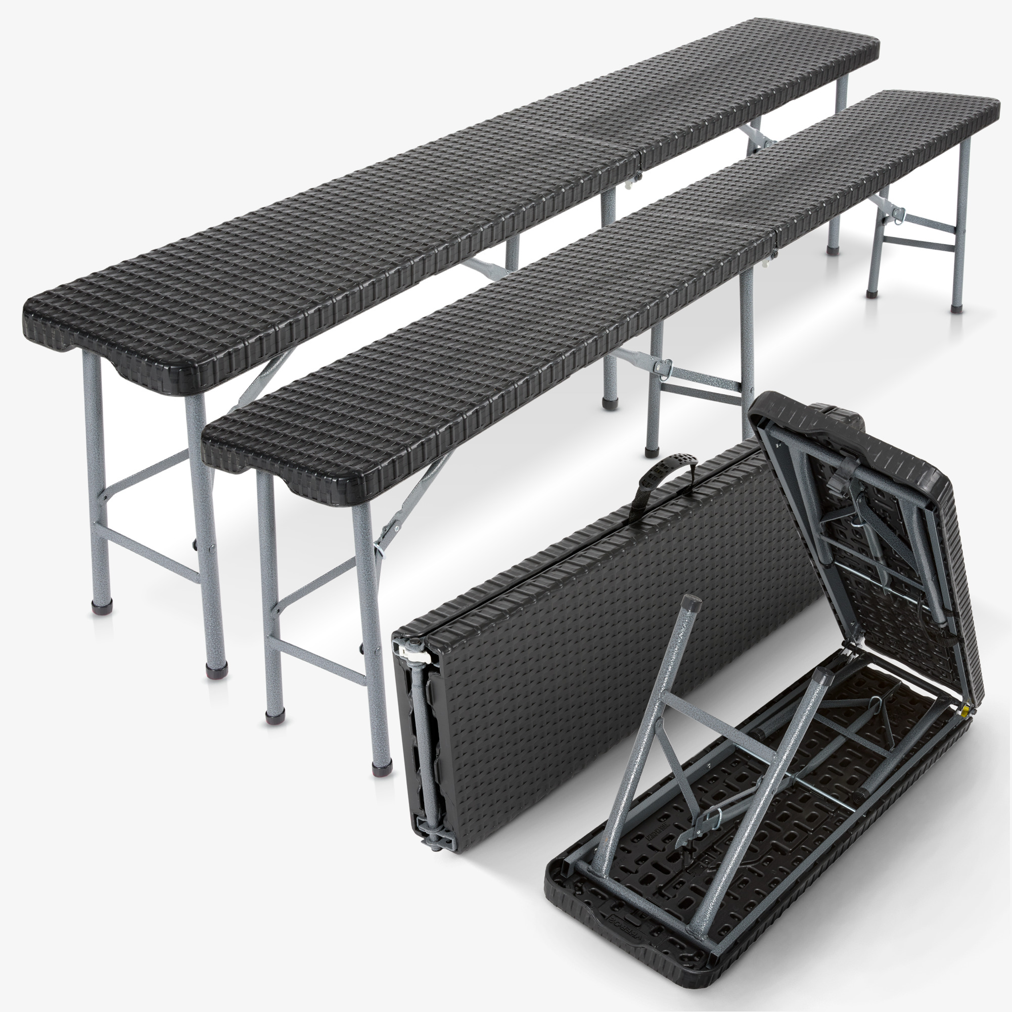 Arebos 2x Klappbank - 181x30x43cm - Bierbänke für Camping,Garten Party, Gartenbänke pflegeleicht,faltbar mit Griff