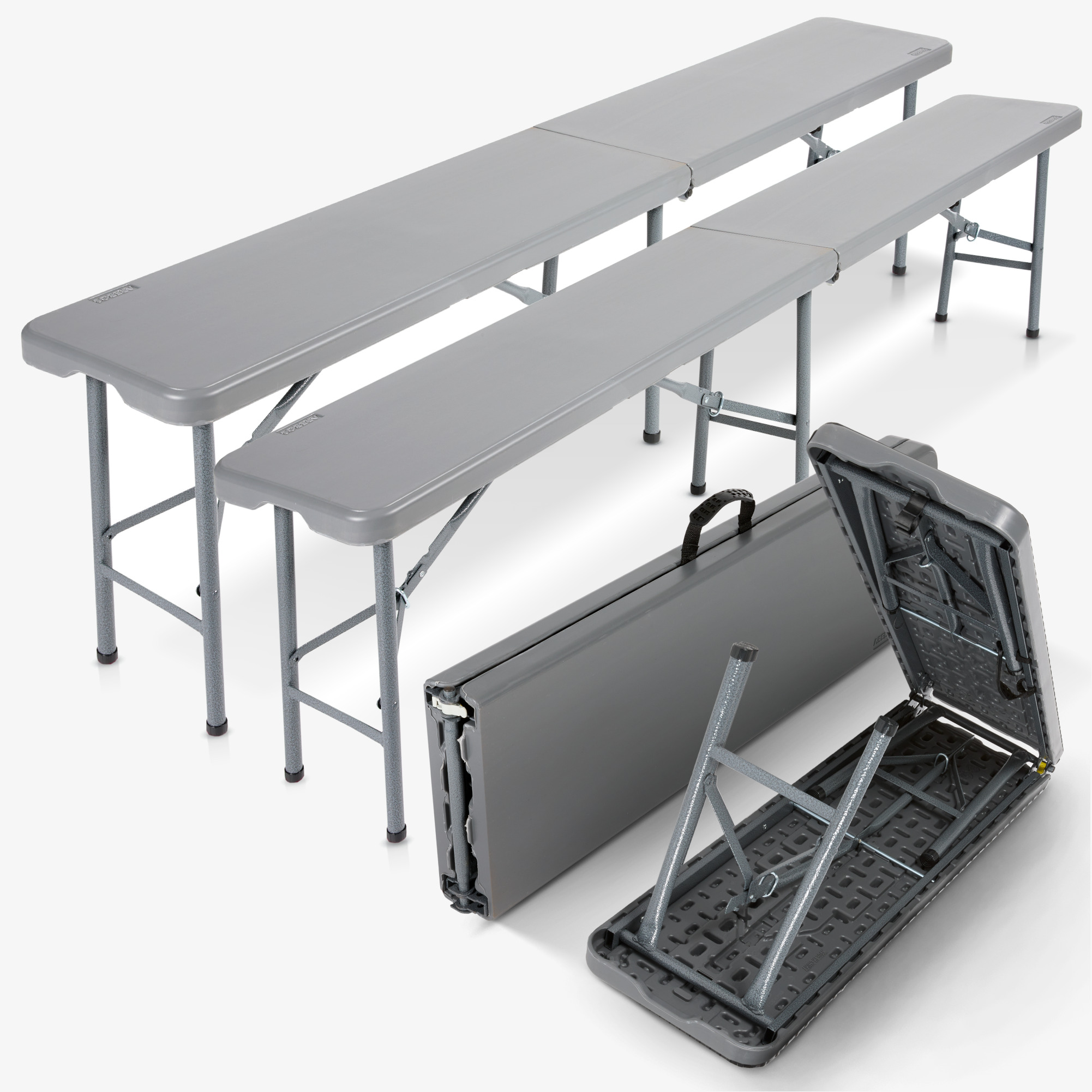 Arebos 2x Klappbank - 181x30x43cm - Bierbänke für Camping,Garten Party, Gartenbänke pflegeleicht,faltbar mit Griff