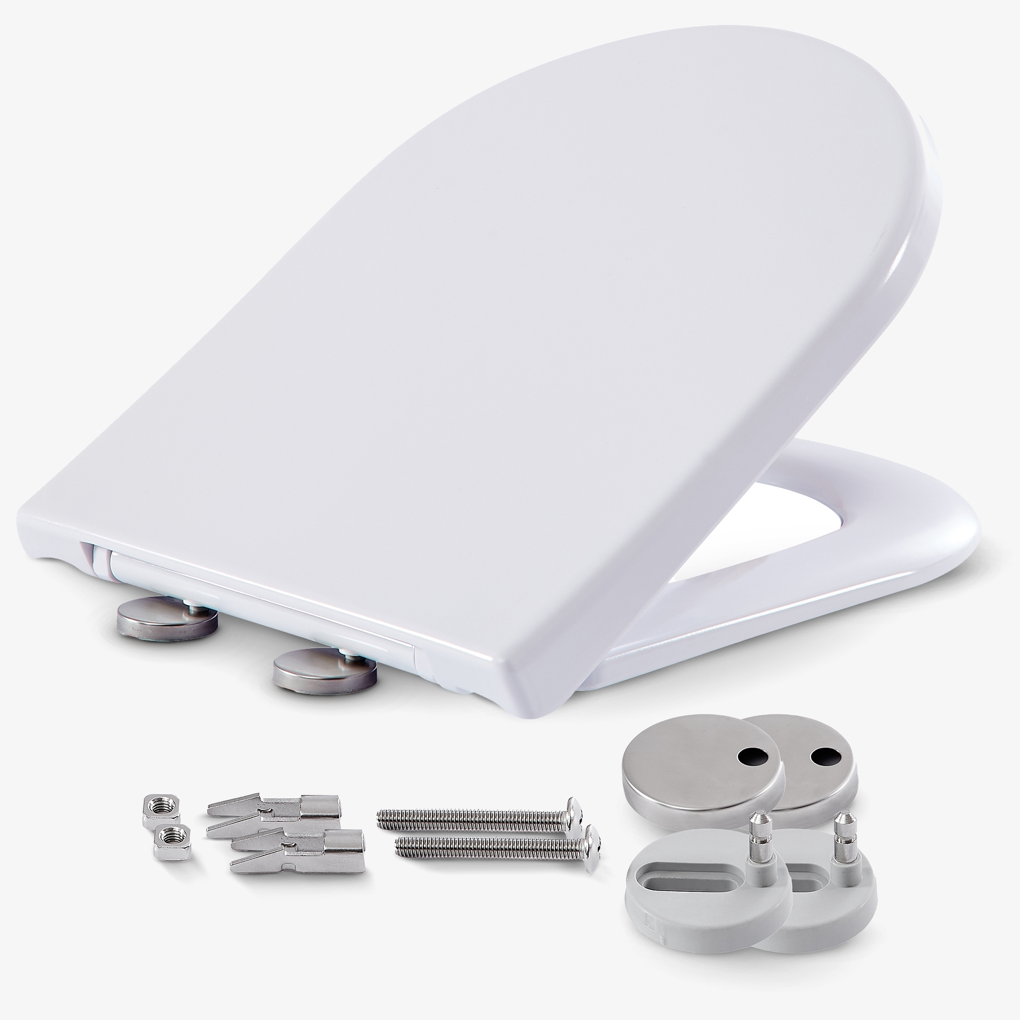 Arebos Abattant de toilettes en forme de D avec butée en caoutchouc Abaissement automatique Antibactérien selon ISO 22916