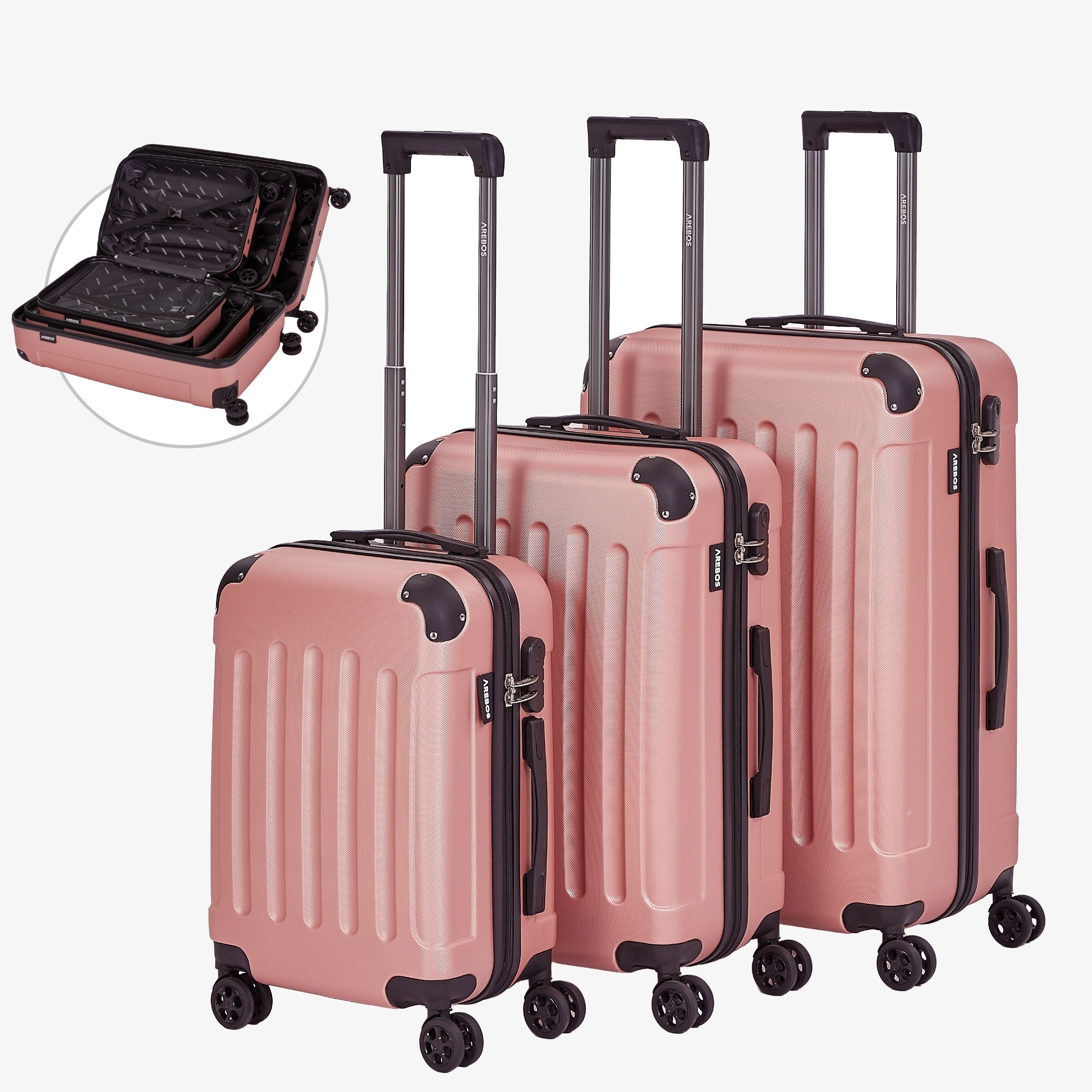 Valise de voyage Arebos Set de 3 valises à coque dure Trolley Set de valises M-L-XL-Set