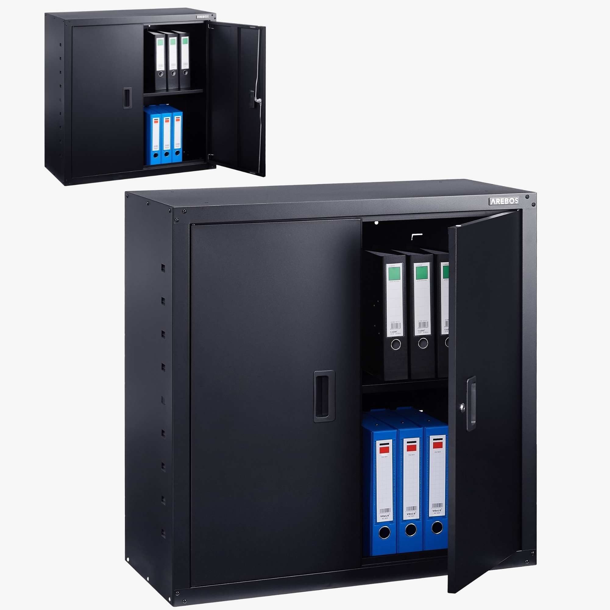 Arebos Armoire de bureau - 90x40x90cm,2 portes,étagère réglable en hauteur