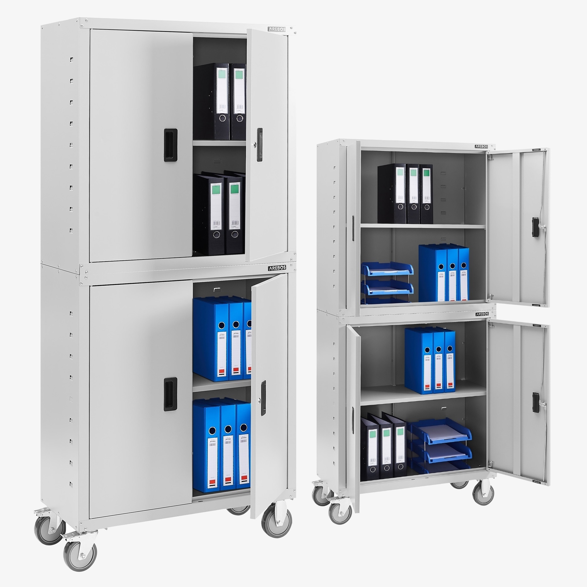 Arebos Armoire de bureau - 180x40x90cm,4 portes,2 étagères - roulettes incluses
