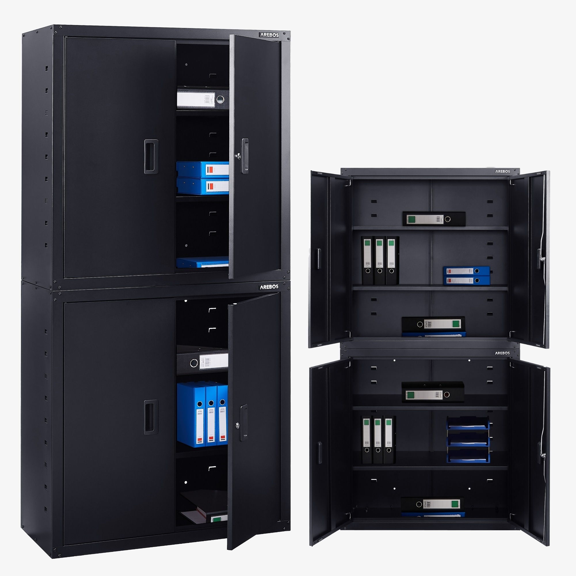 Arebos Aktenschrank Büroschrank - 180x40x90cm,4 Türen,4 höhenverstellbare Einlegeböden