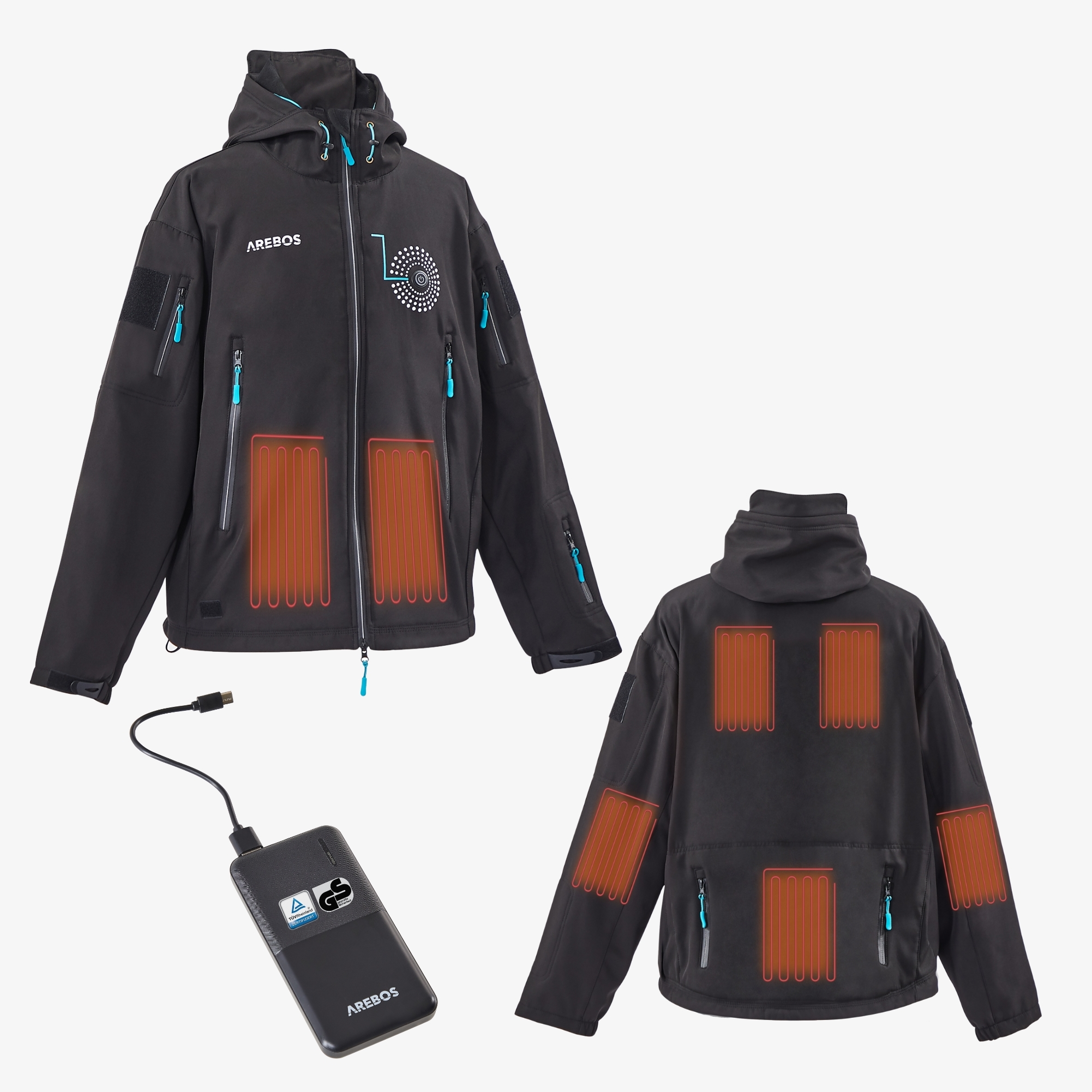 Arebos Veste d'hiver avec batterie 10000 mAh, 3 niveaux de chauffage, étanche & coupe-vent