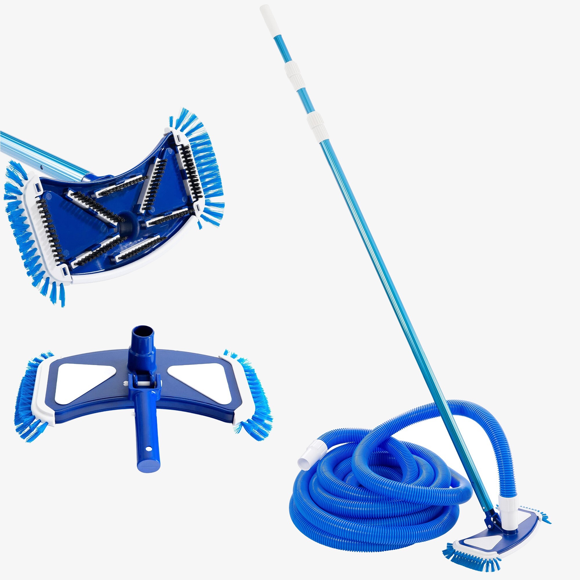 Arebos Pool Poolreiniger -Bürste 35cm breit -Teleskopstange 1,40-3,5m mit Clip-System