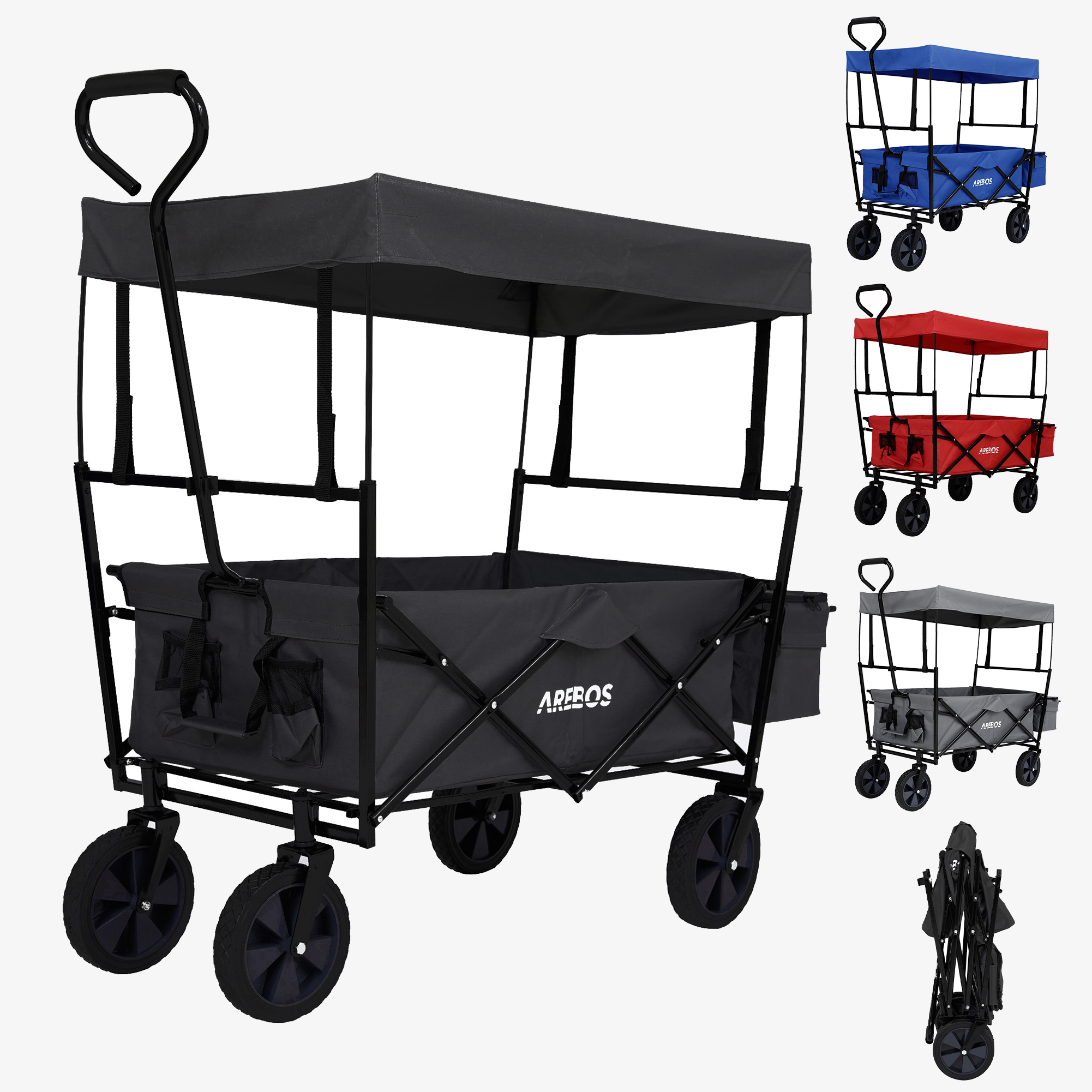 Arebos Eco carretto - pieghevole con tetto, borsa XXL, fino a 80 kg, ruote grandi