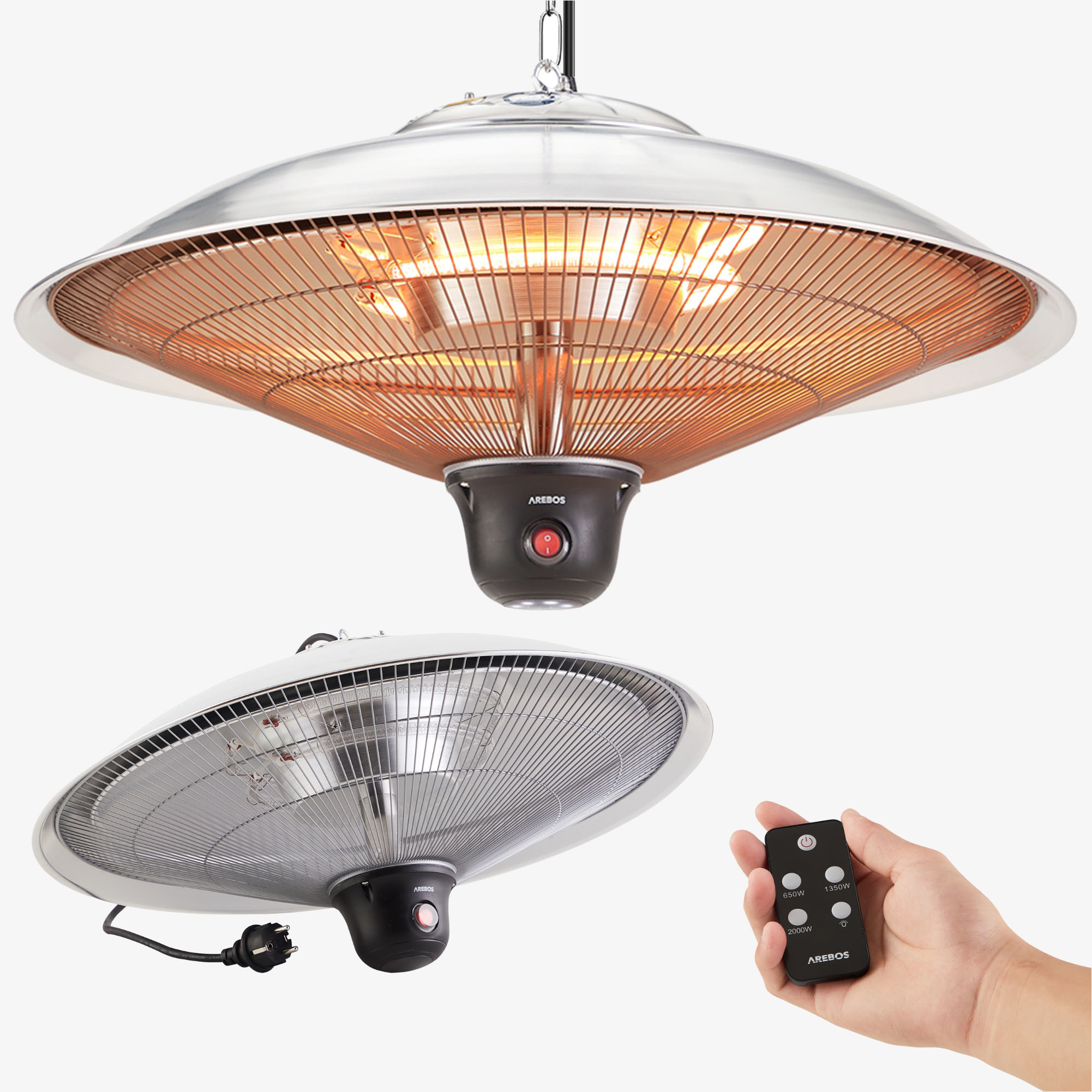 Arebos Infrarot Deckenheizstrahler 2000W - Fernbedienung ,3 Heizstufen ,Außen,LED