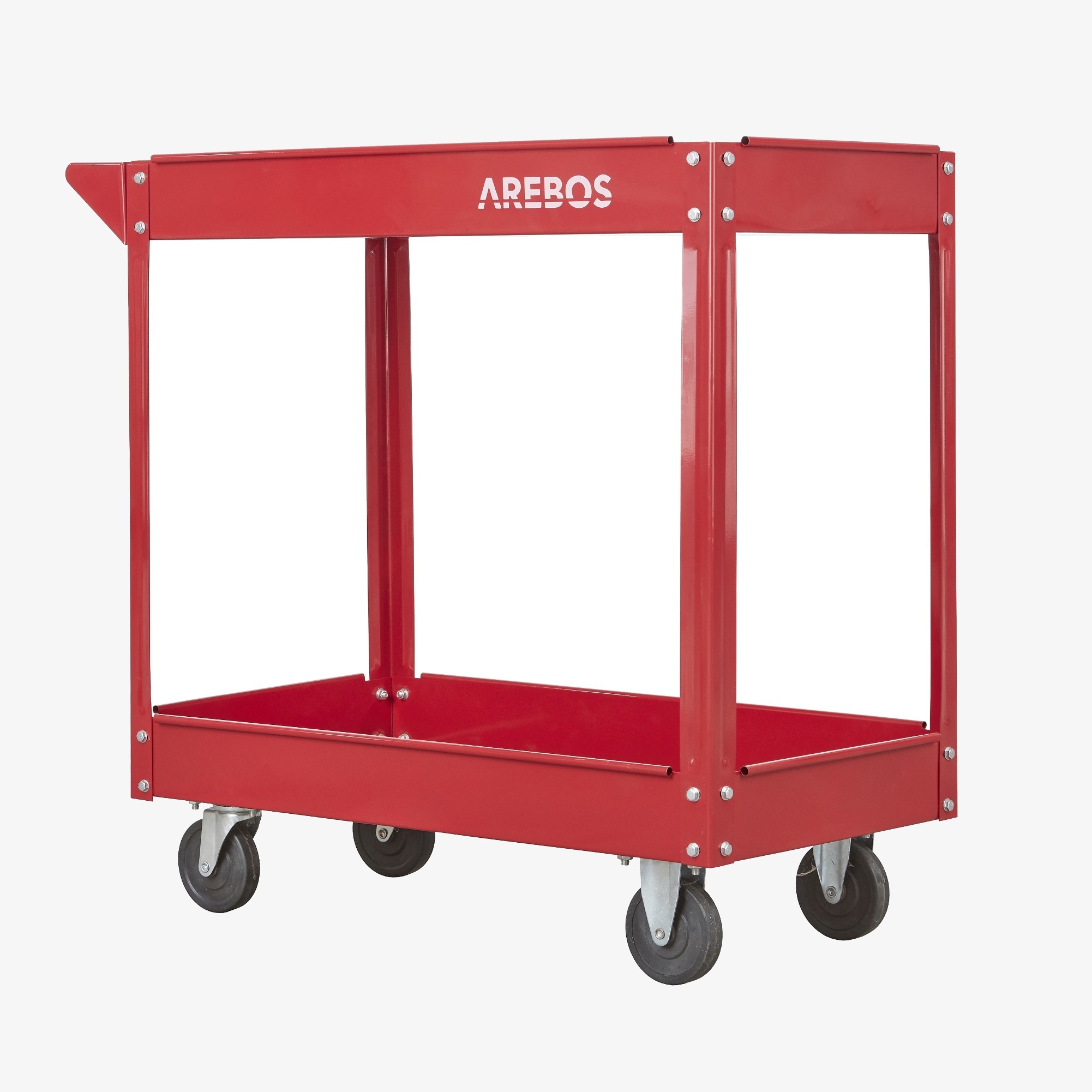 Arebos Carrello da officina a 2 scomparti rosso - Ruote a 360° con maniglione di spinta