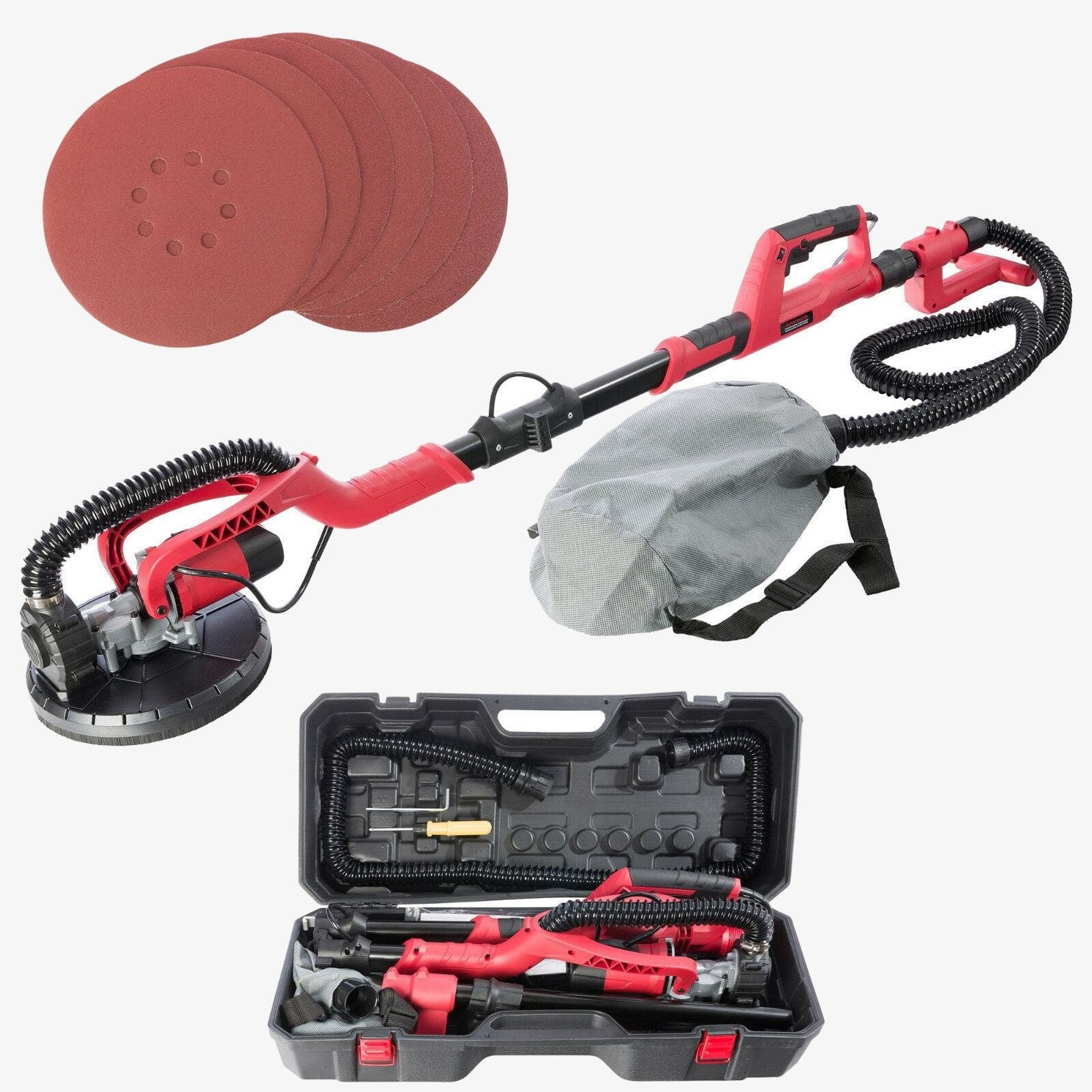 Arebos Ponceuse Girafe Ponceuse à bras 750 watt Ø225 mm 6 disques abrasifs boîte inclus
