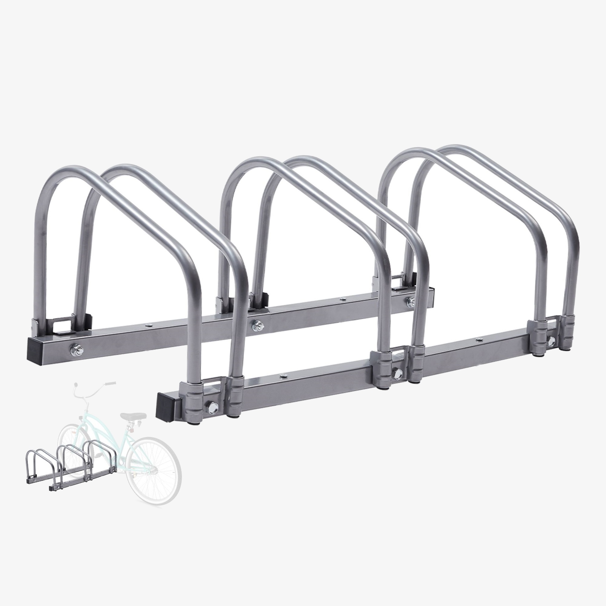 Arebos Supports à vélos pour 3 vélos | Supports à vélos 70 x 30 x 26cm | Montage au sol ou au mur | Pied à poser argent