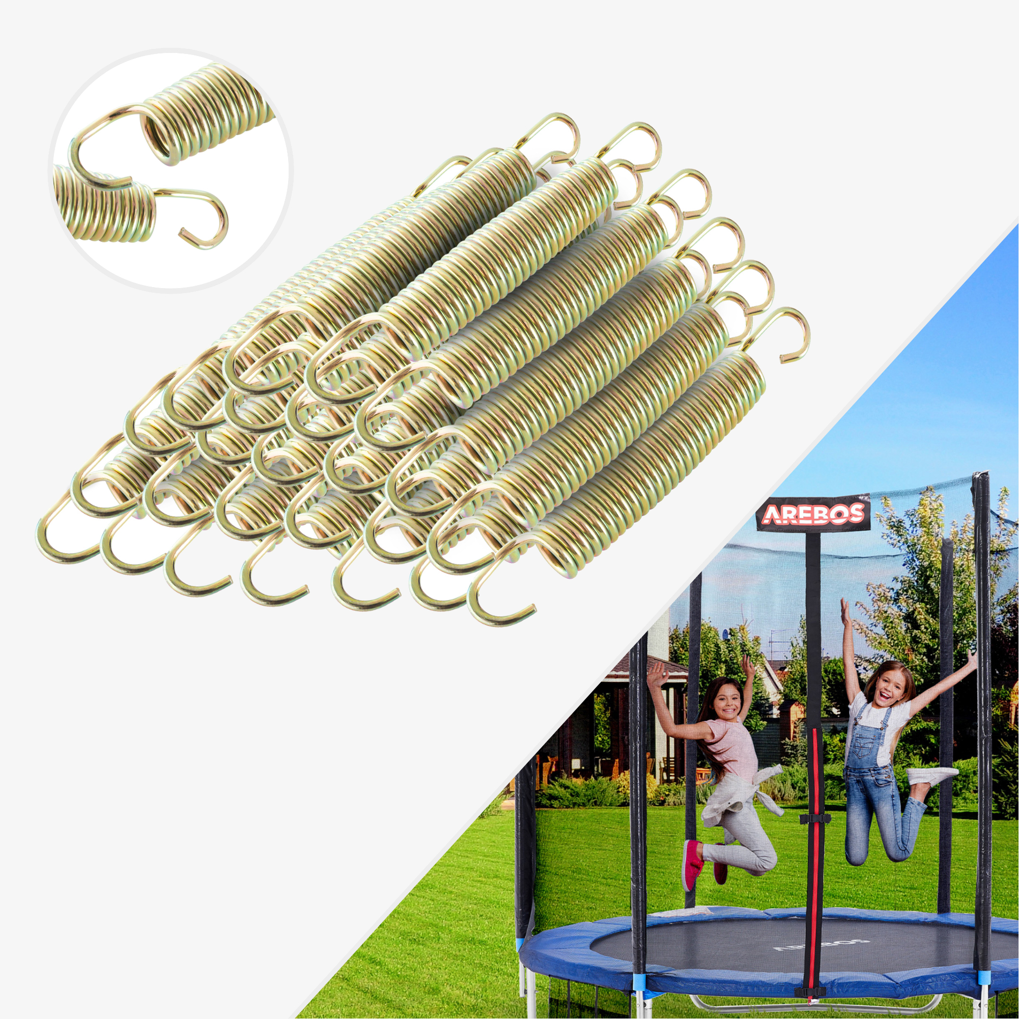 Arebos Jeu de ressorts pour trampoline - longueur 215mm,Ø largeur 25mm,Ø épaisseur 3,2mm - Acier inoxydable