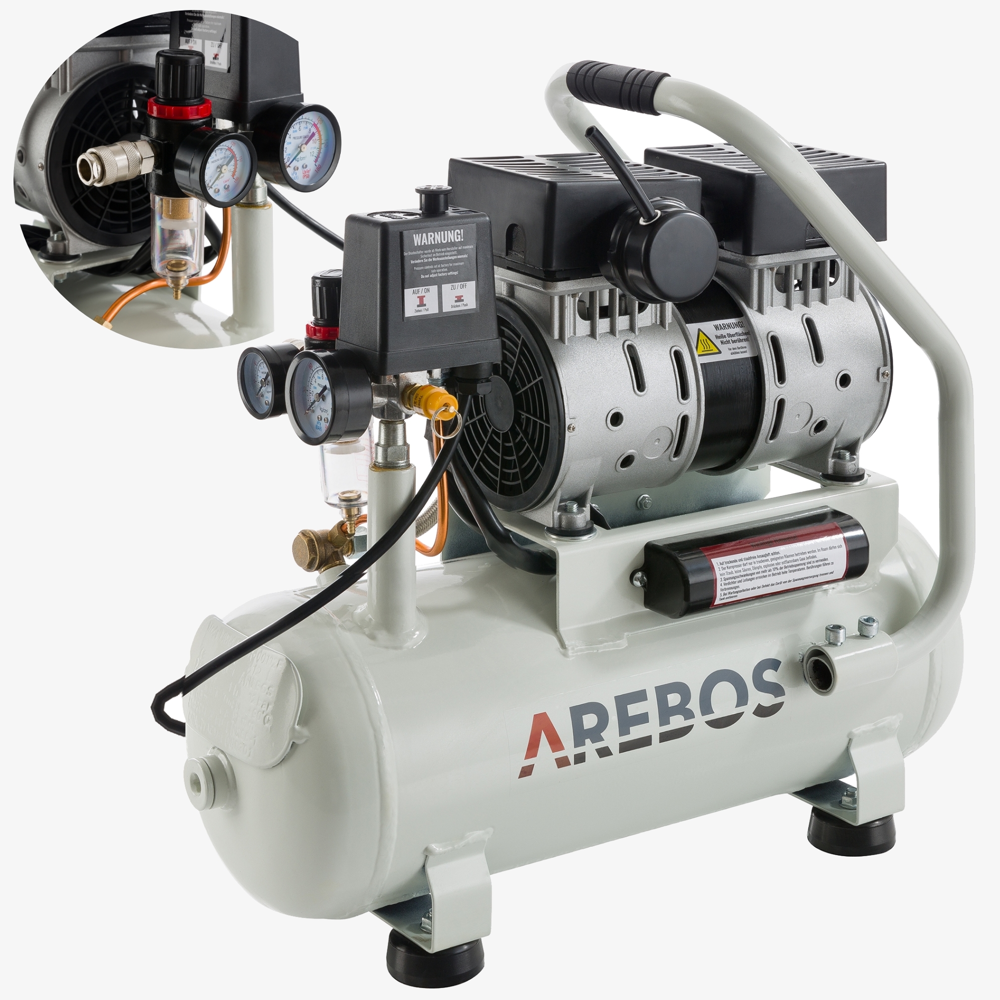 Arebos Luftkompressor Flüsterkompressor 12L, Leistung 500W, 8 Bar