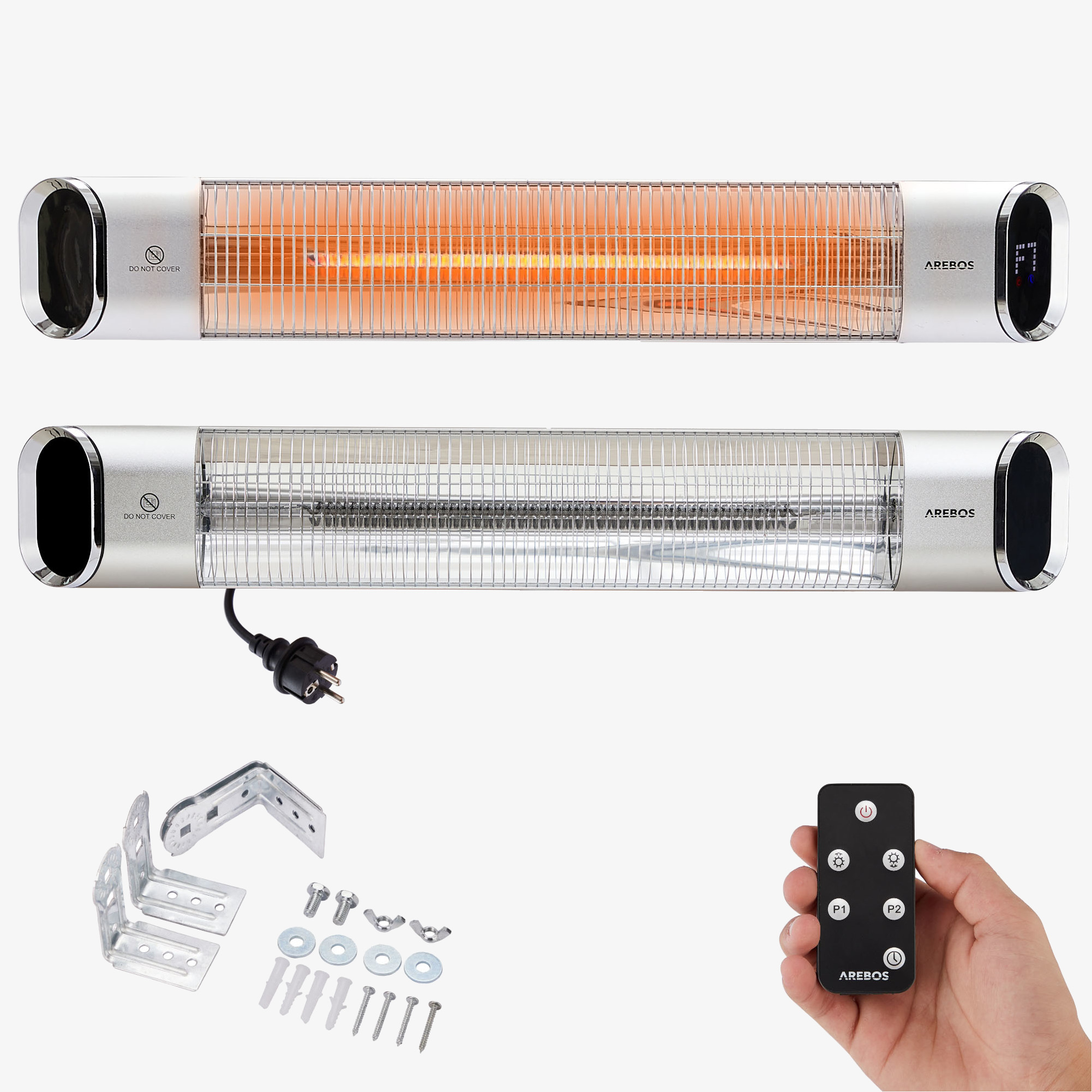 Arebos Infrarot Heizstrahler Premium 2000W - für Wandmontage,3 Stufen,inkl.Fernbedienung
