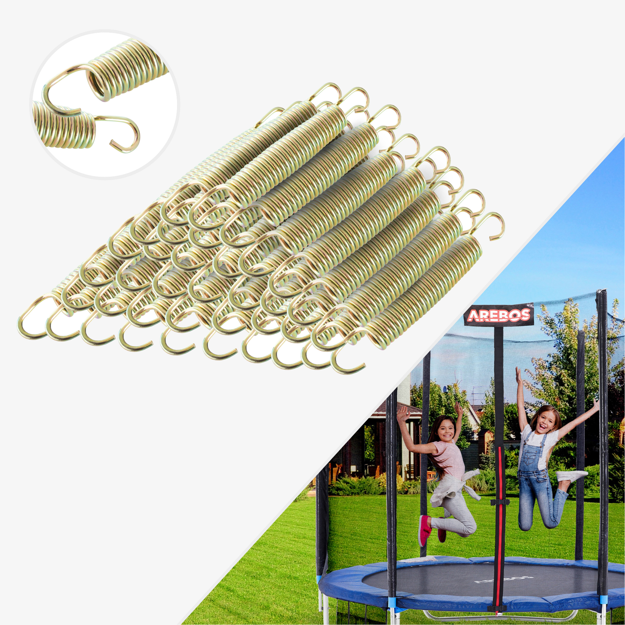 Arebos Set di molle per trampolino - Lunghezza 140 mm, Ø larghezza 22 mm, Ø spessore 3 mm - Acciaio inox