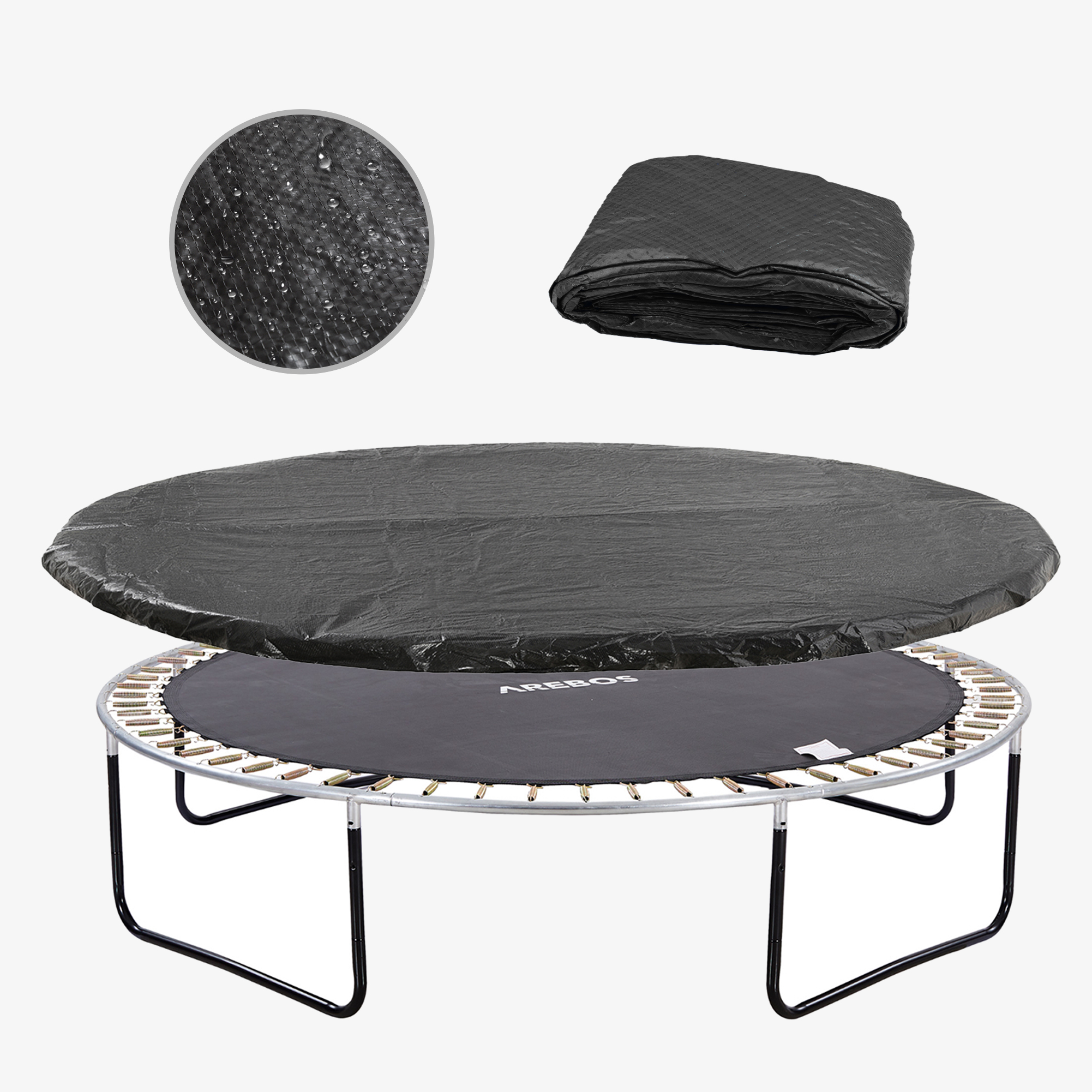 Arebos Bâche de trampoline Housse de protection contre la pluie ronde - pour Ø 305 cm - Noir