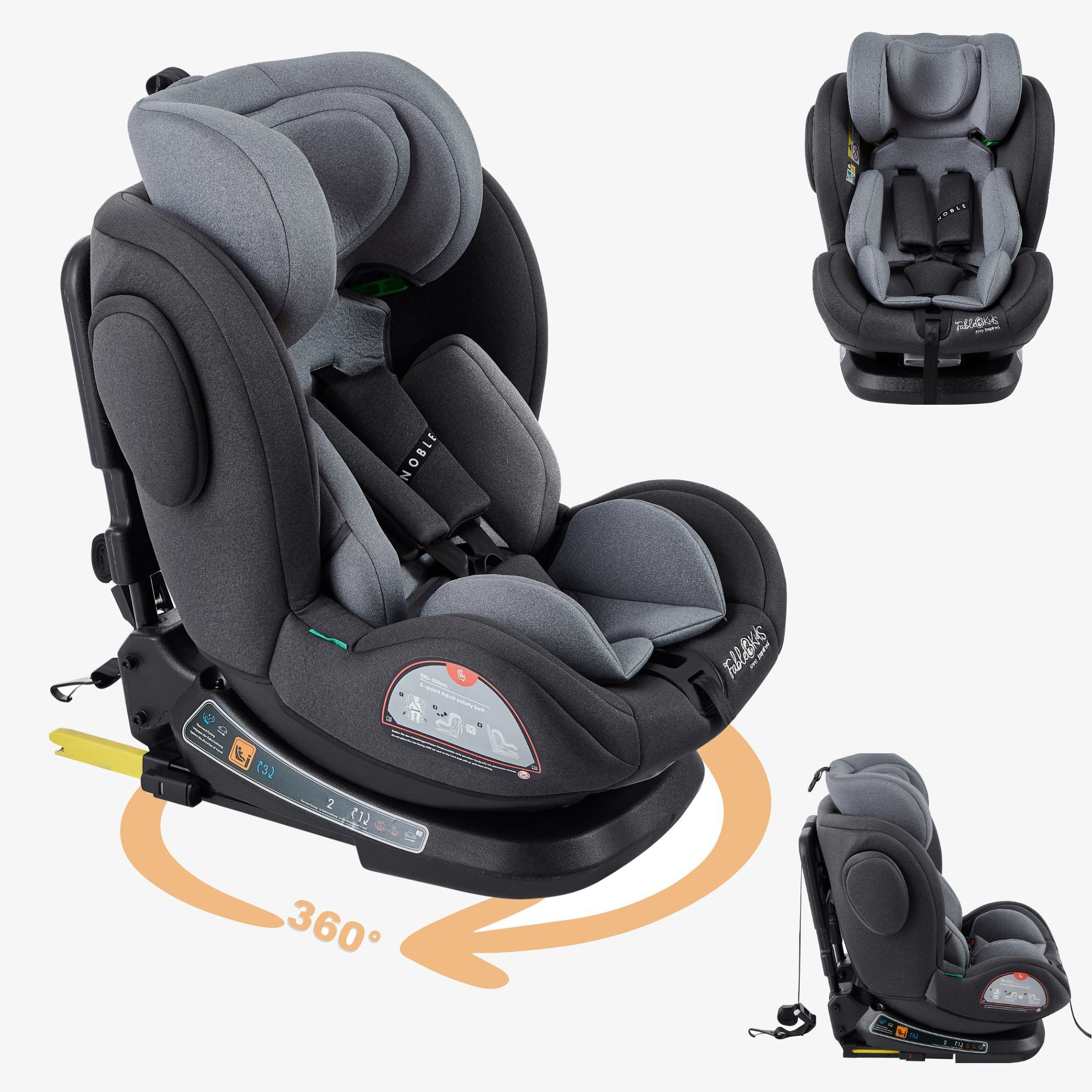 Fablekids Seggiolino auto NOBLE - i-Size 40 - 150 cm, tecnologia Isofix, poggiatesta regolabile,universale, ruotabile a 360°