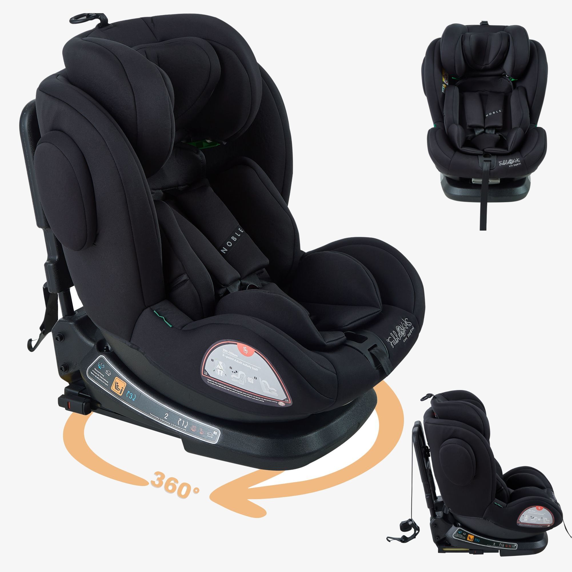 Fablekids Autokindersitz NOBLE – i-Size 40 - 150 cm, Isofix Technologie,verstellbare Kopfstütze,universell,360° drehbar