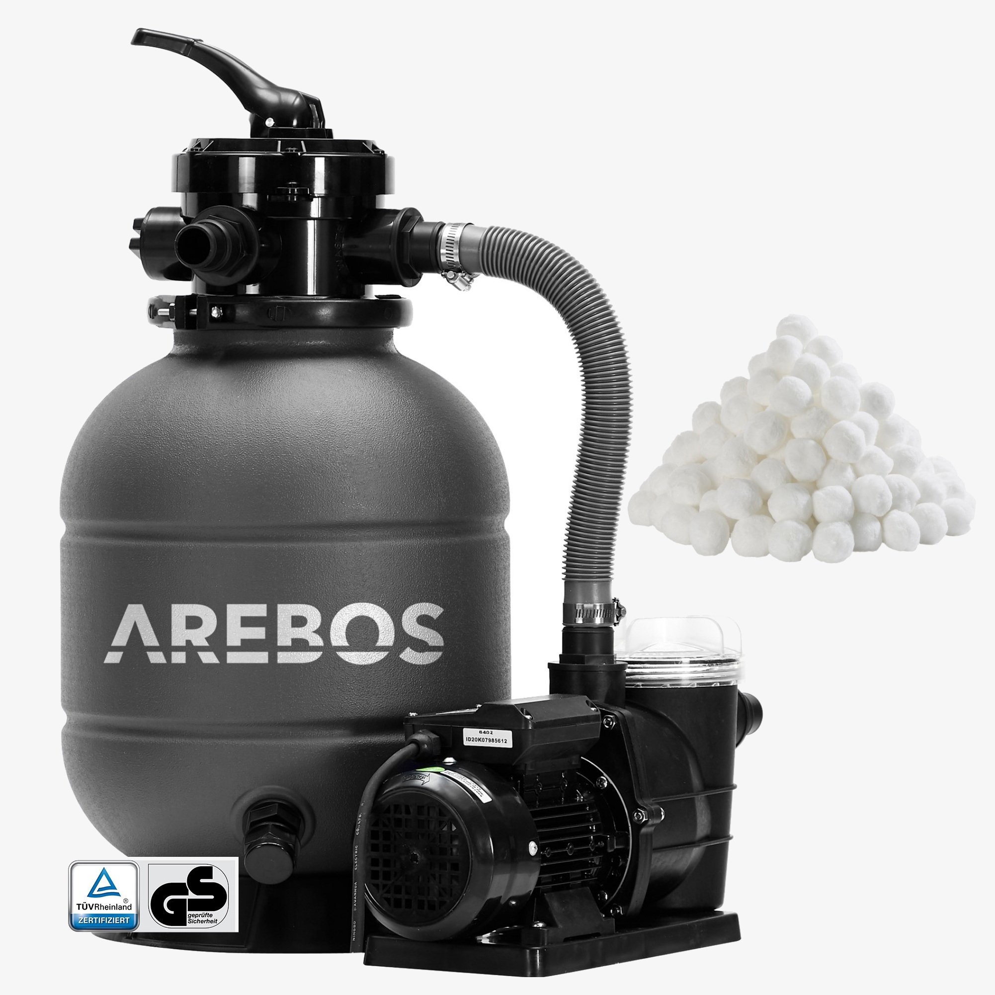 Arebos Sandfilteranlage Poolfilter mit Pumpe 400W - 10.200 L/h,7-Wege,inkl.Zubehör-Grau