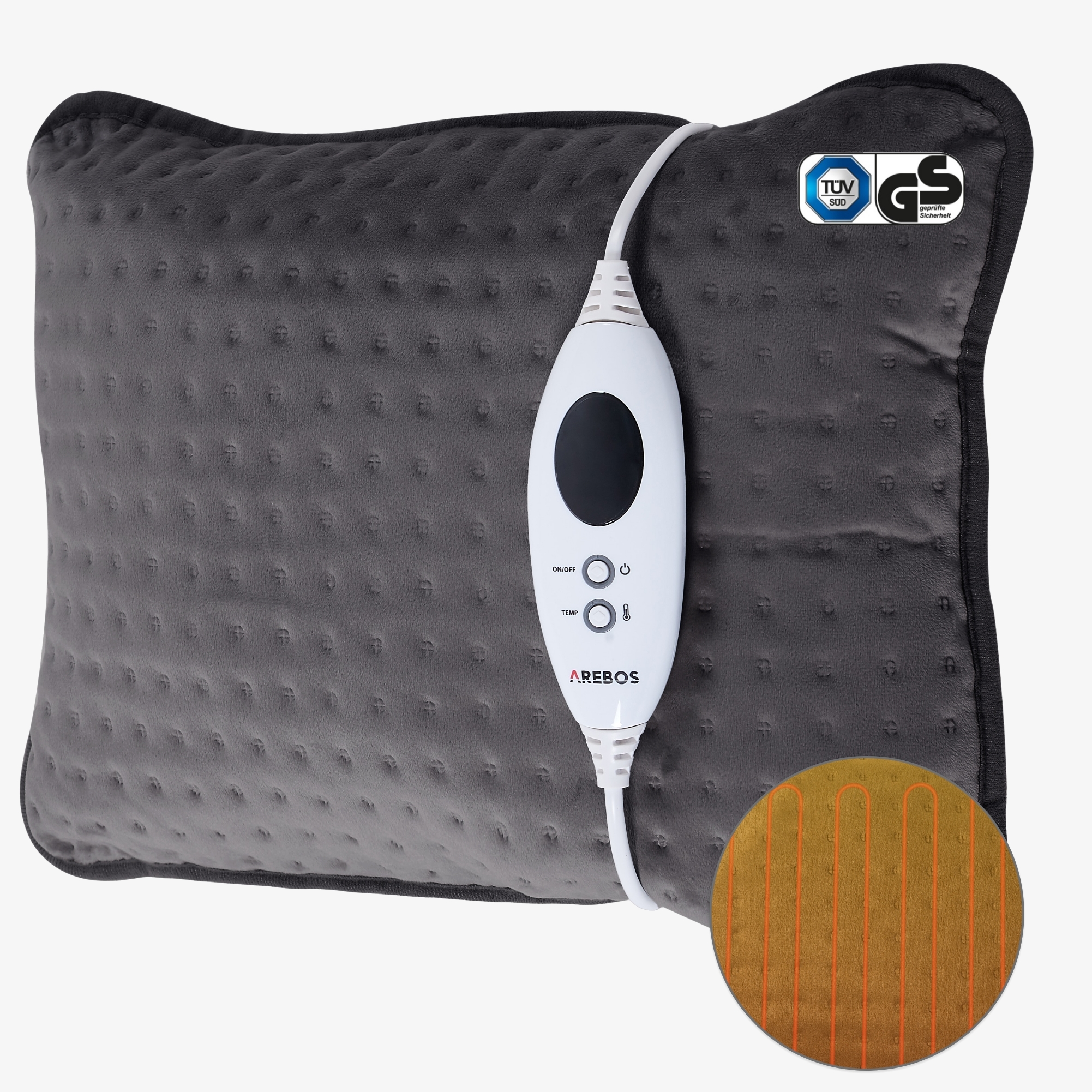 Arebos Coussin chauffant pour le corps électrique 44 x 33 cm tapis chauffant coussin chauffant