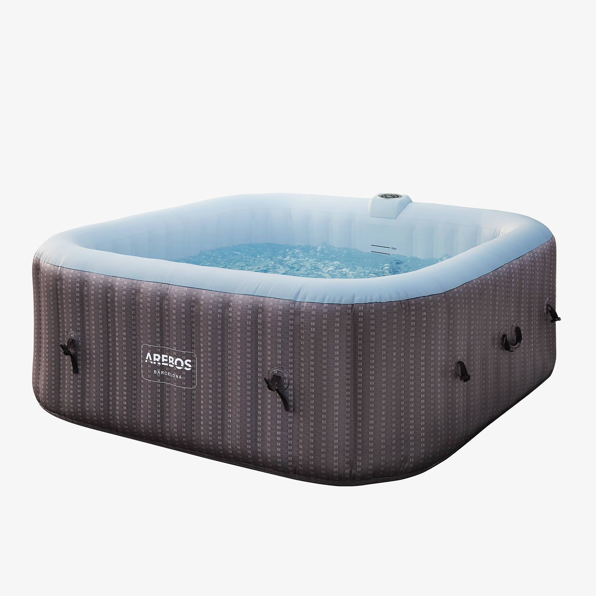 Arebos Spa Whirlpool 2400W | 6 persone 185x185cm | 130 getti massaggianti | 910 L con riscaldamento | Coperchio incluso