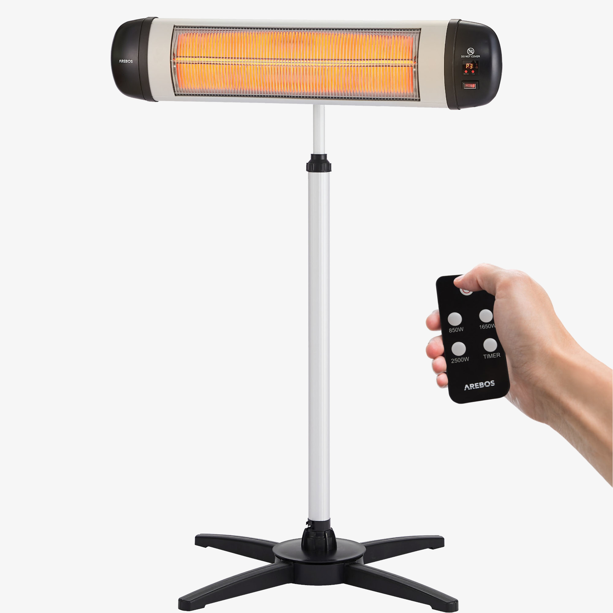 Arebos Infrarot Heizstrahler 2500 W mit Fernbedienung & Kreuzstativ, 3 Heizstufen