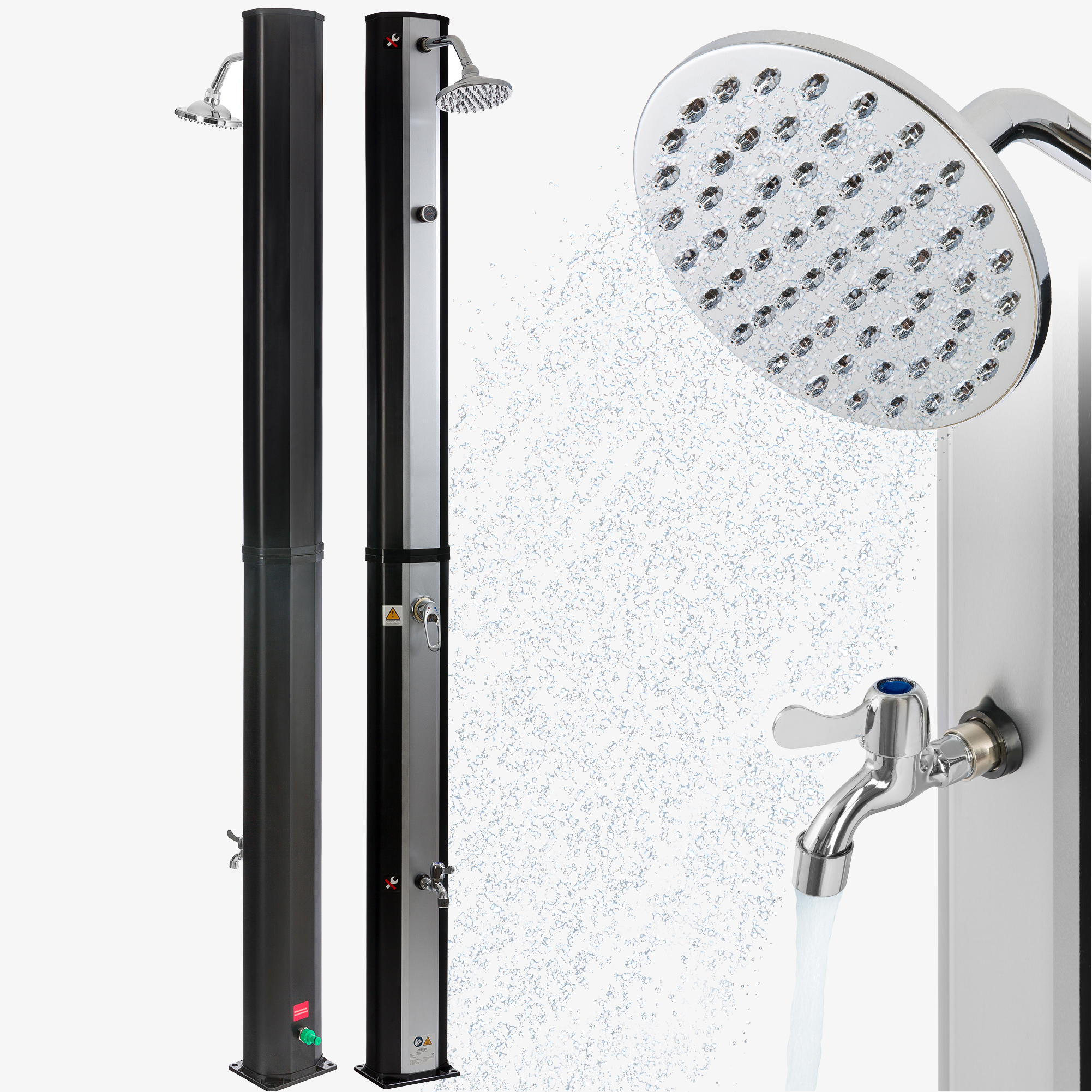 Arebos Solar Shower 35L Silver con termometro, attacco rapido, cappuccio incluso, doccia a pedale