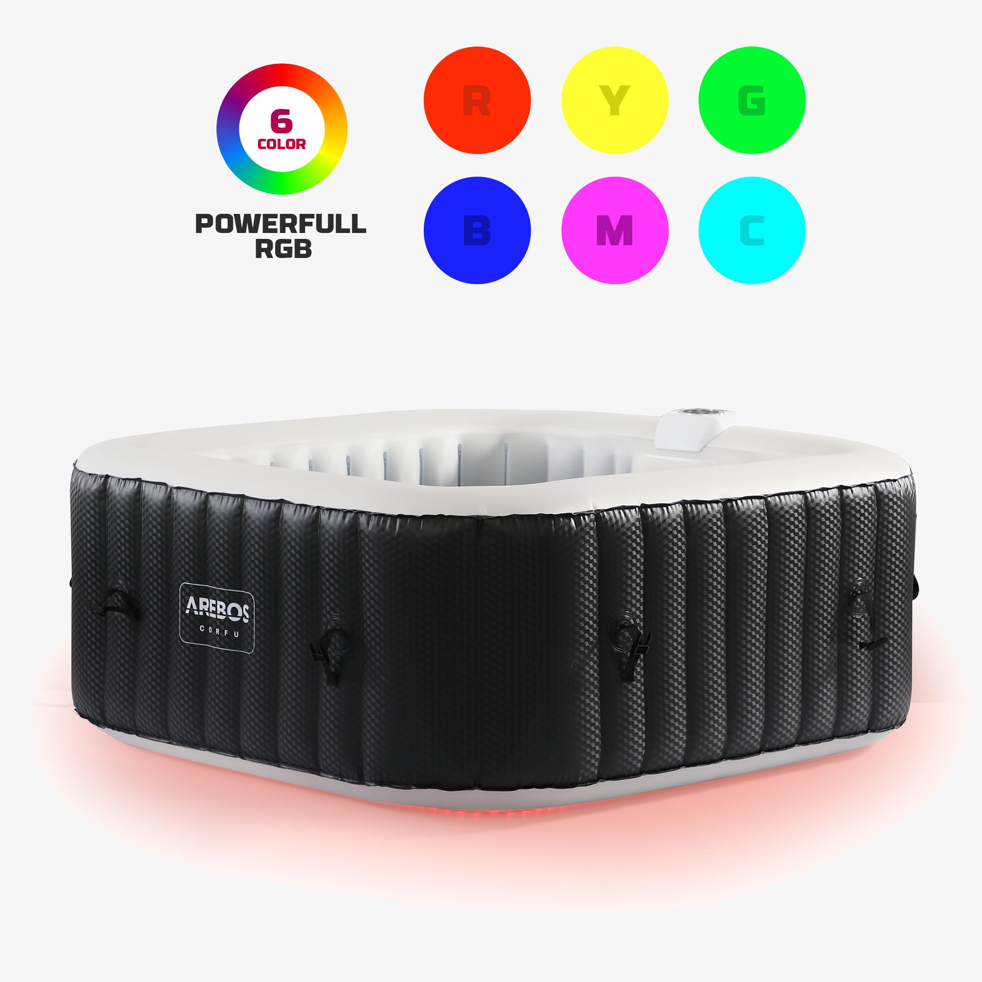 Arebos Arebos Spa Gonflable avec éclairage LED | 4 Personnes | 130 Jets Massage | Chauffage | 600L | avec Couvercle