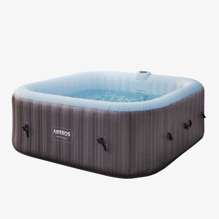Whirlpool 185 x 185 x 65 cm, aufblasparer Spa Pool für 6 Personen, rechteckig mit 130 Massagedüsen und Heizung, Komplett-Set mit Bodenschutzmatte, Abdeckung und Filter