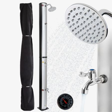 Solardusche 37l Duschkopfhöhe 180 cm silber-schwarz mit Fußdusche, Thermometer, Schnellanschlusskupplung