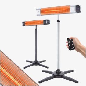 Infrarot Heizstrahler 2000W mit Stativ & Fernbedienung Silber